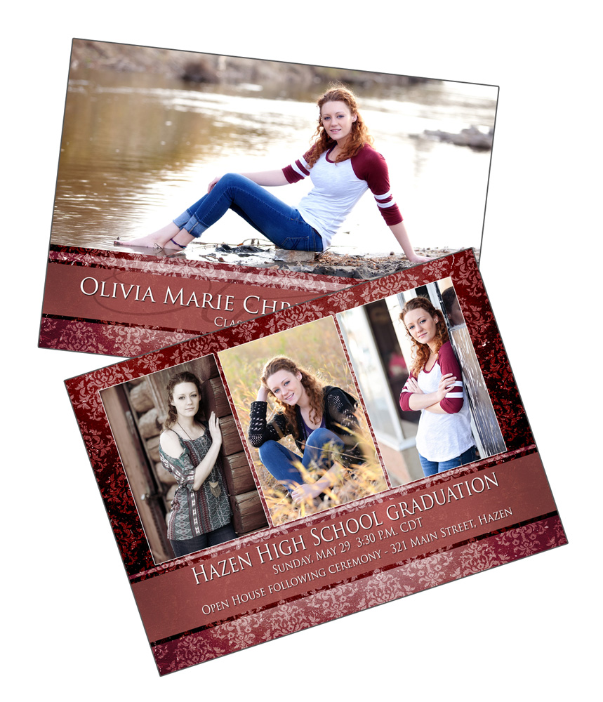 Double Sided graduation announcement with 4 photos