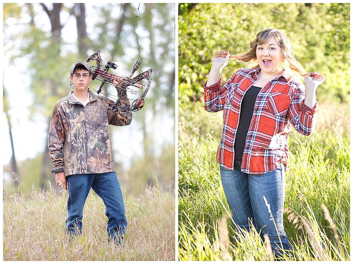 outdoor senior pictures with hunting bow and arrow