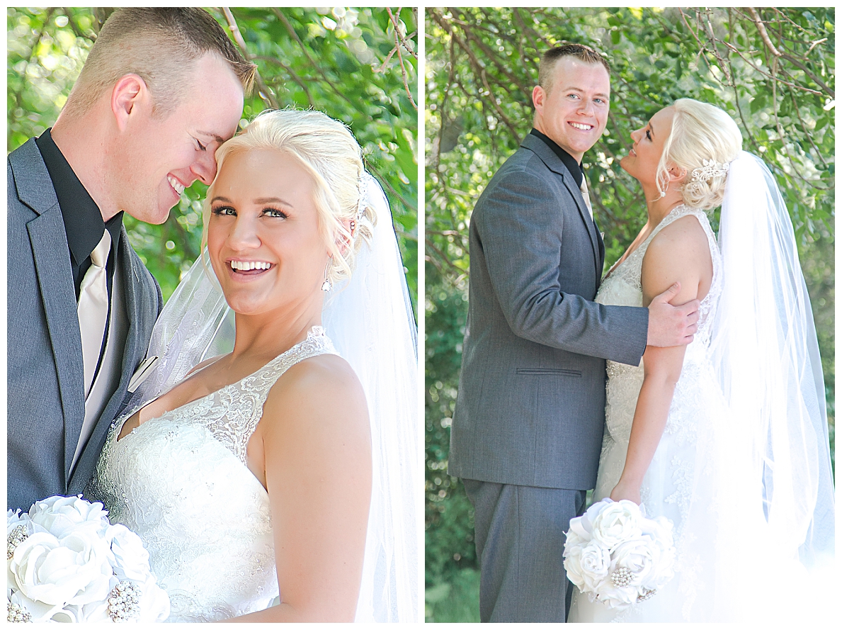 Bride and groom laughing