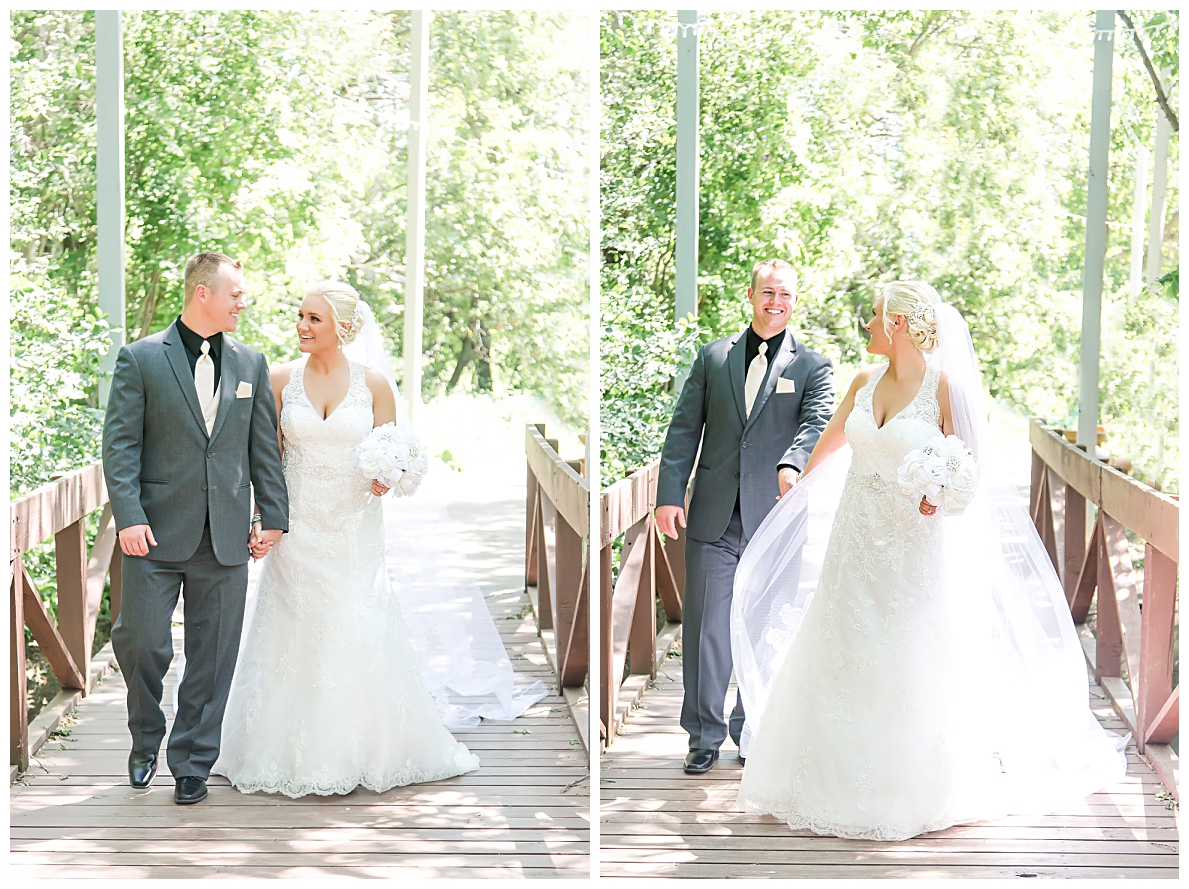 Bride and groom on bridge