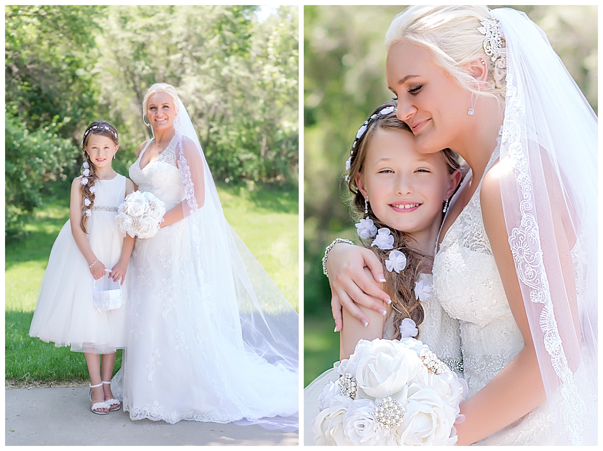 B=Bride and Flower girl outside