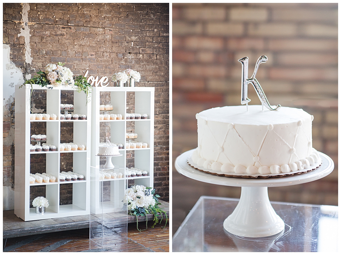 wedding cake and cupcake display