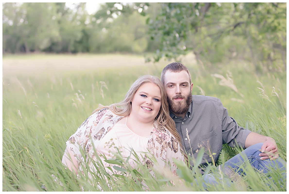 Engagement pictures in a field