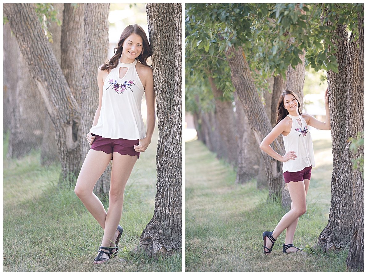 Senior pictures in a tree row