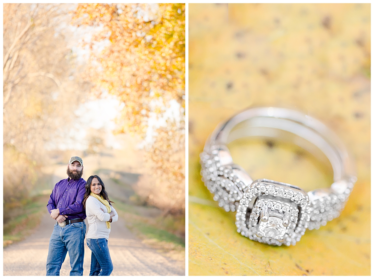 Fall engagement pictures on dirt road