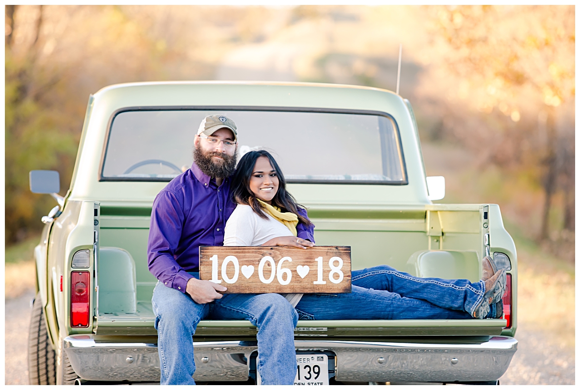 Engagement photos with old truck