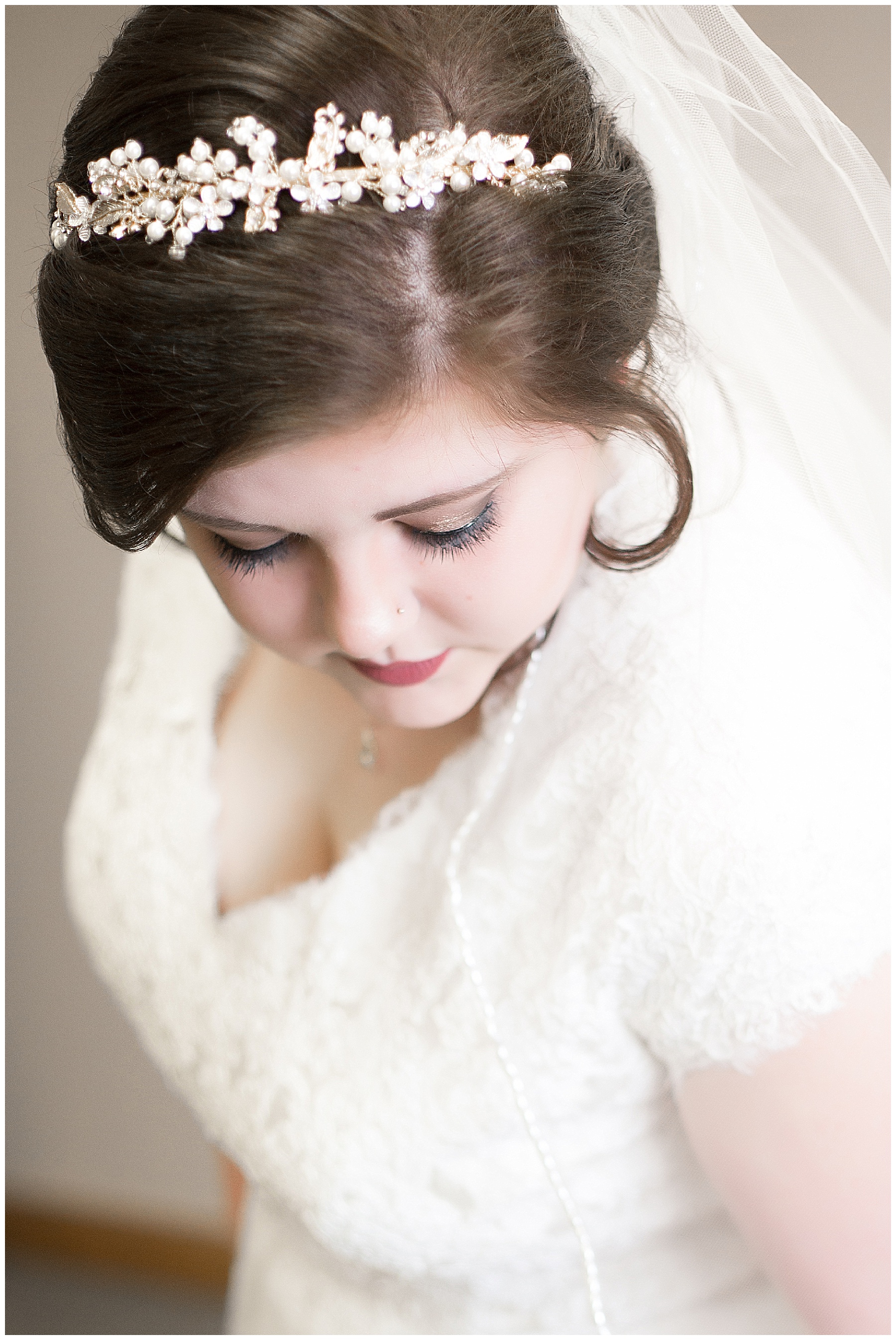 Close up of bridal headpiece