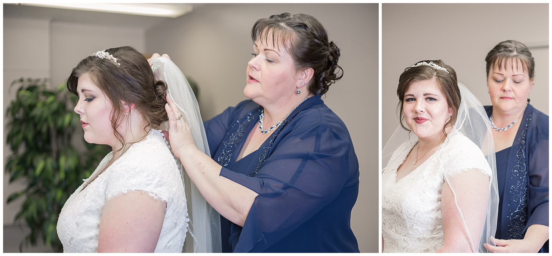 Mother helping bride get ready