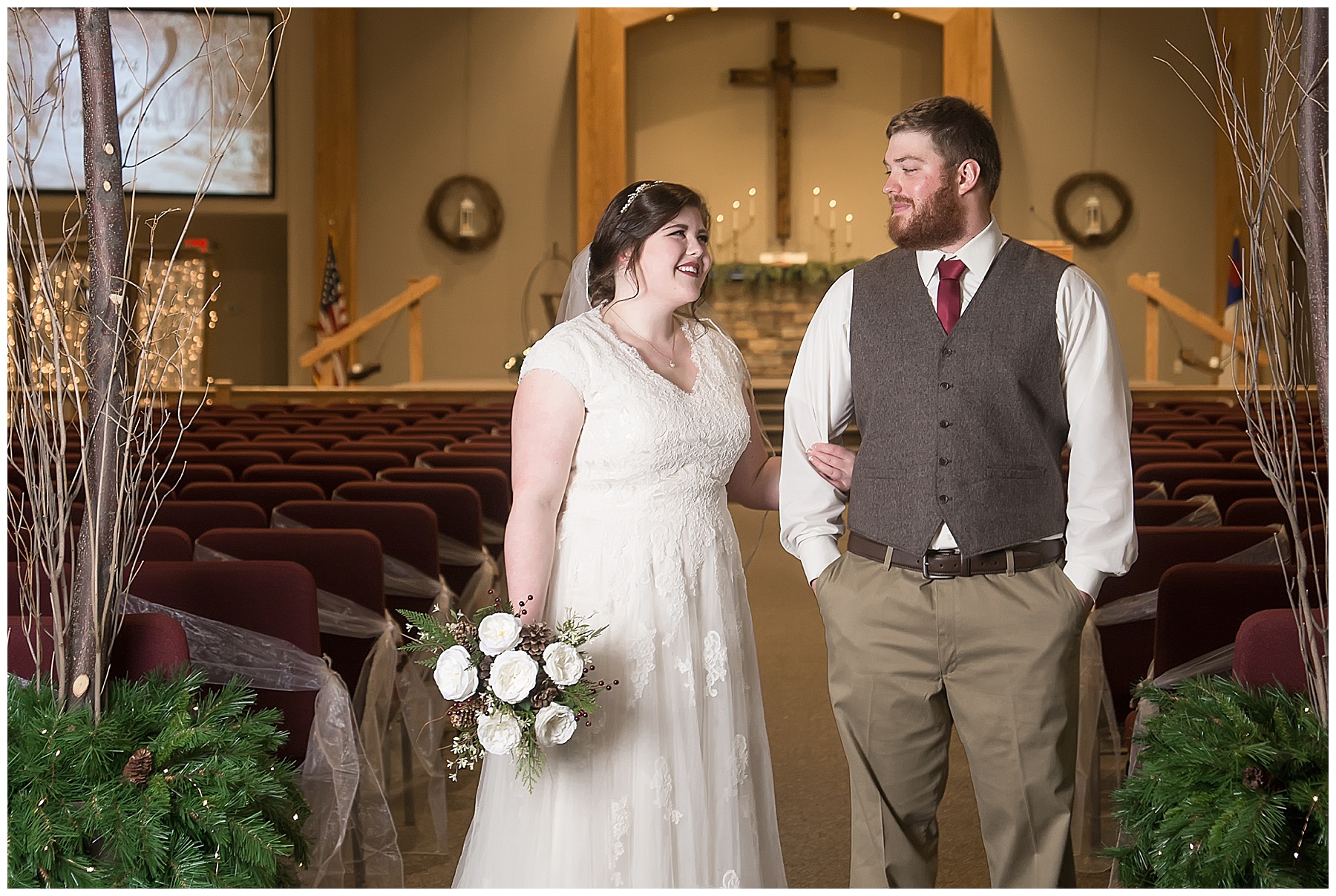 winter wedding bride and groom