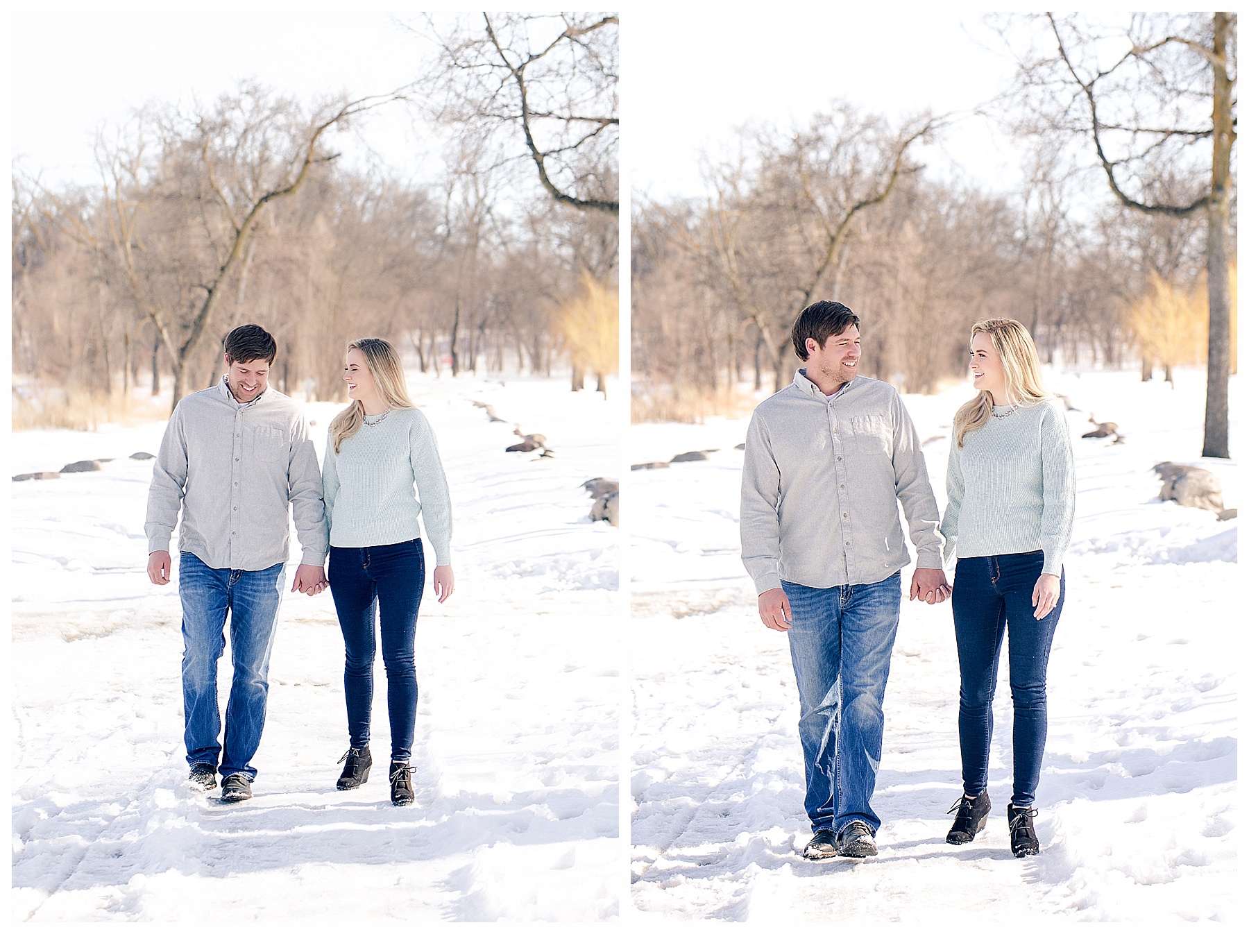 Snowy road engagement pictures