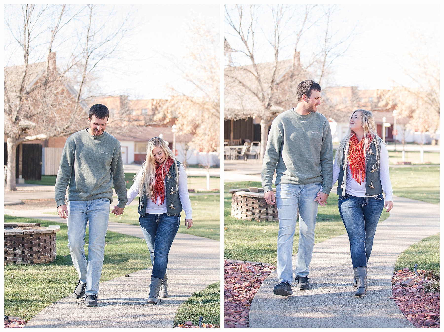 walking laughing engagement pictures