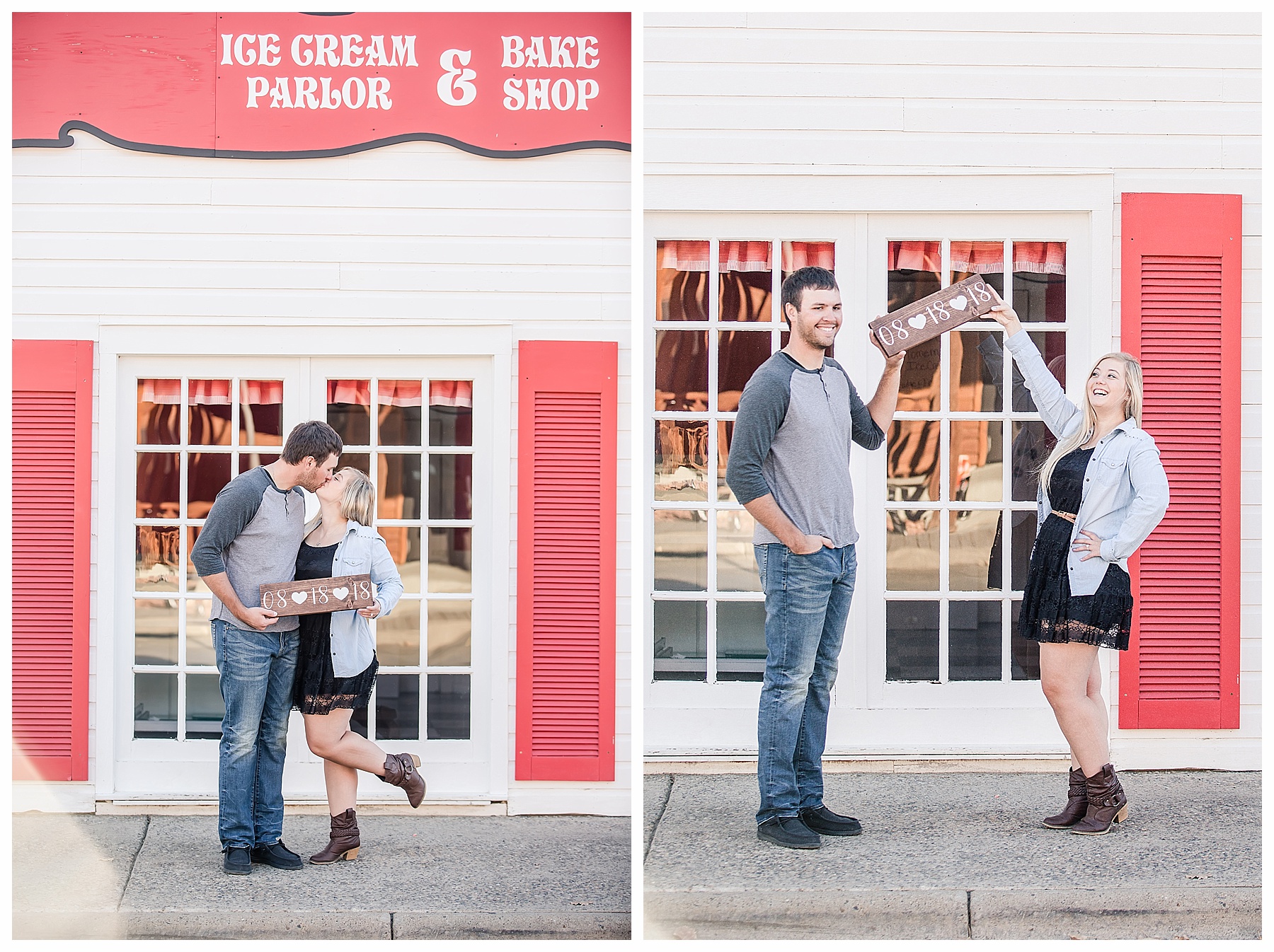 Old town ice cream shop engagement pictures