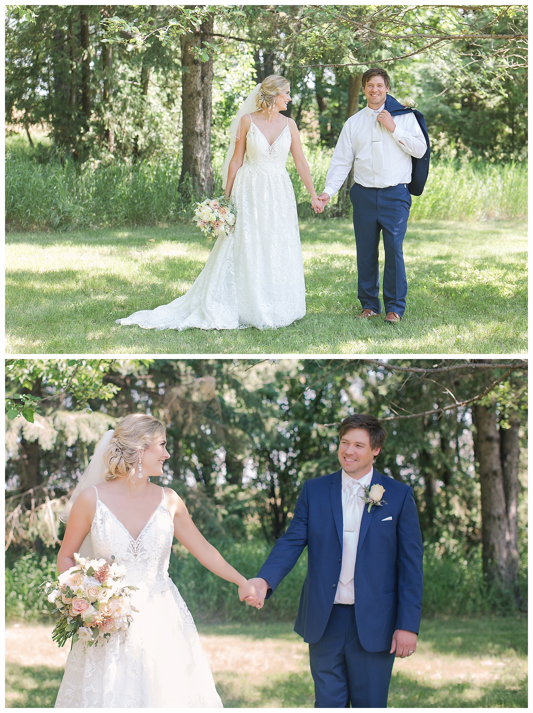 Bride and groom looking at each other