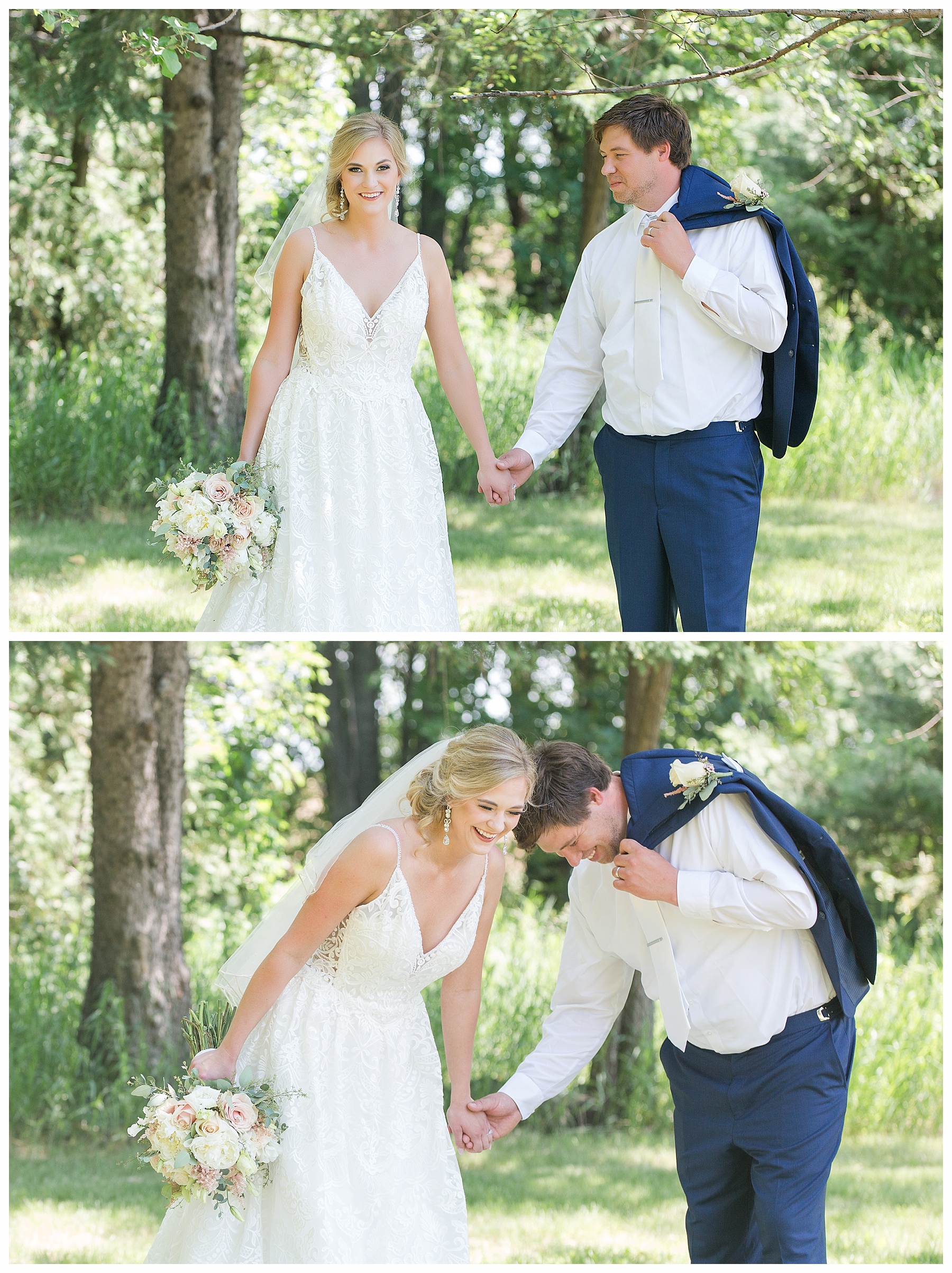 bride and groom laughing