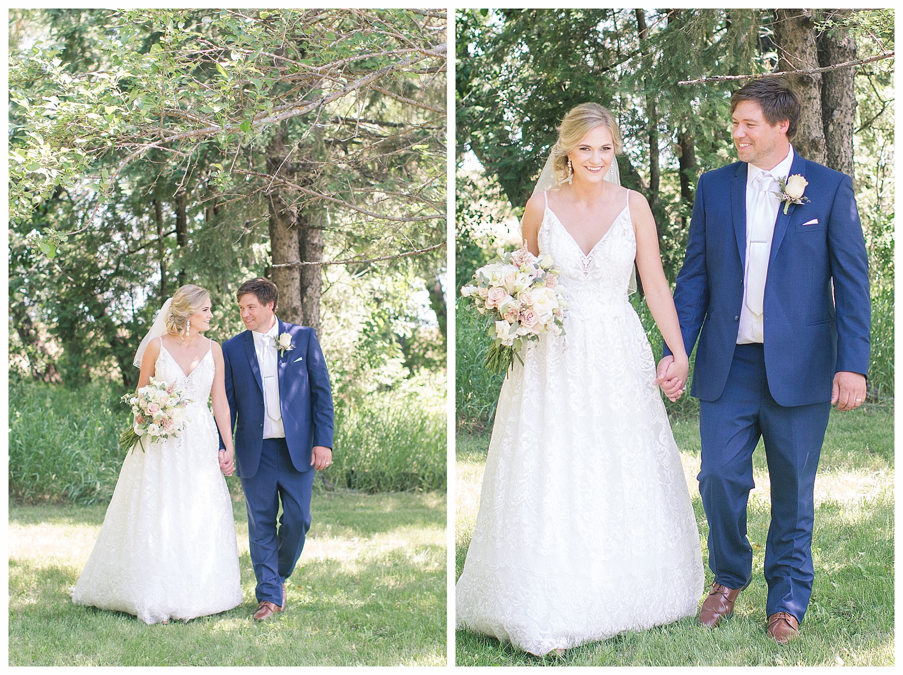 Bride and groom walking