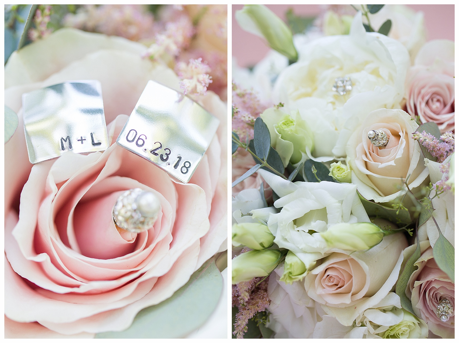 cuff links and bridal bouquet