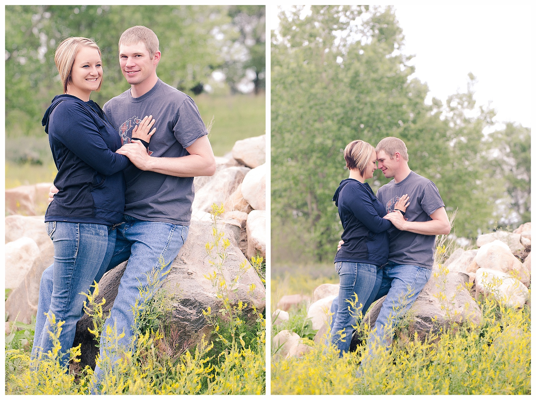 Engagement pictures by rocks