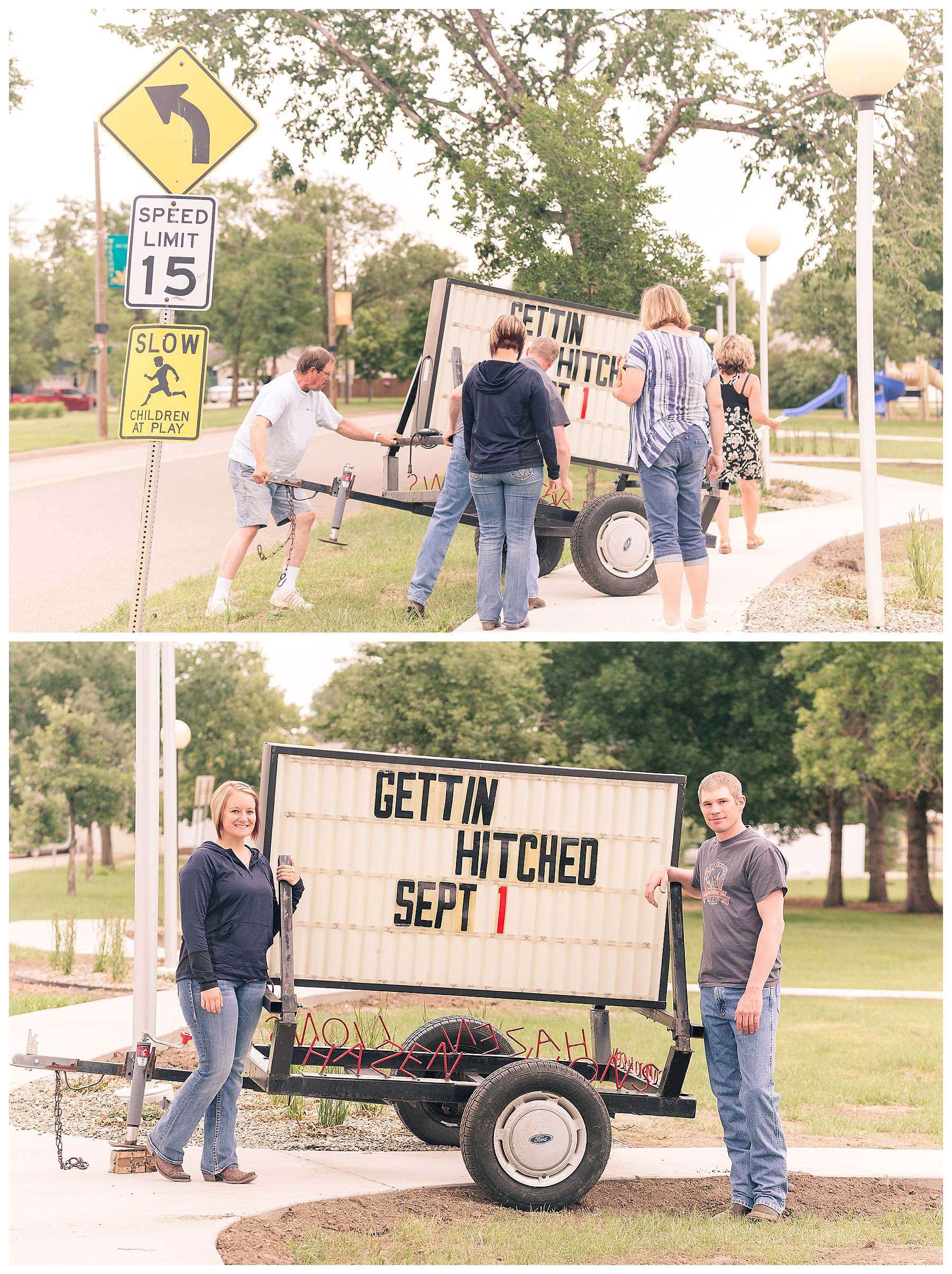 Engagement pictures with a street sign