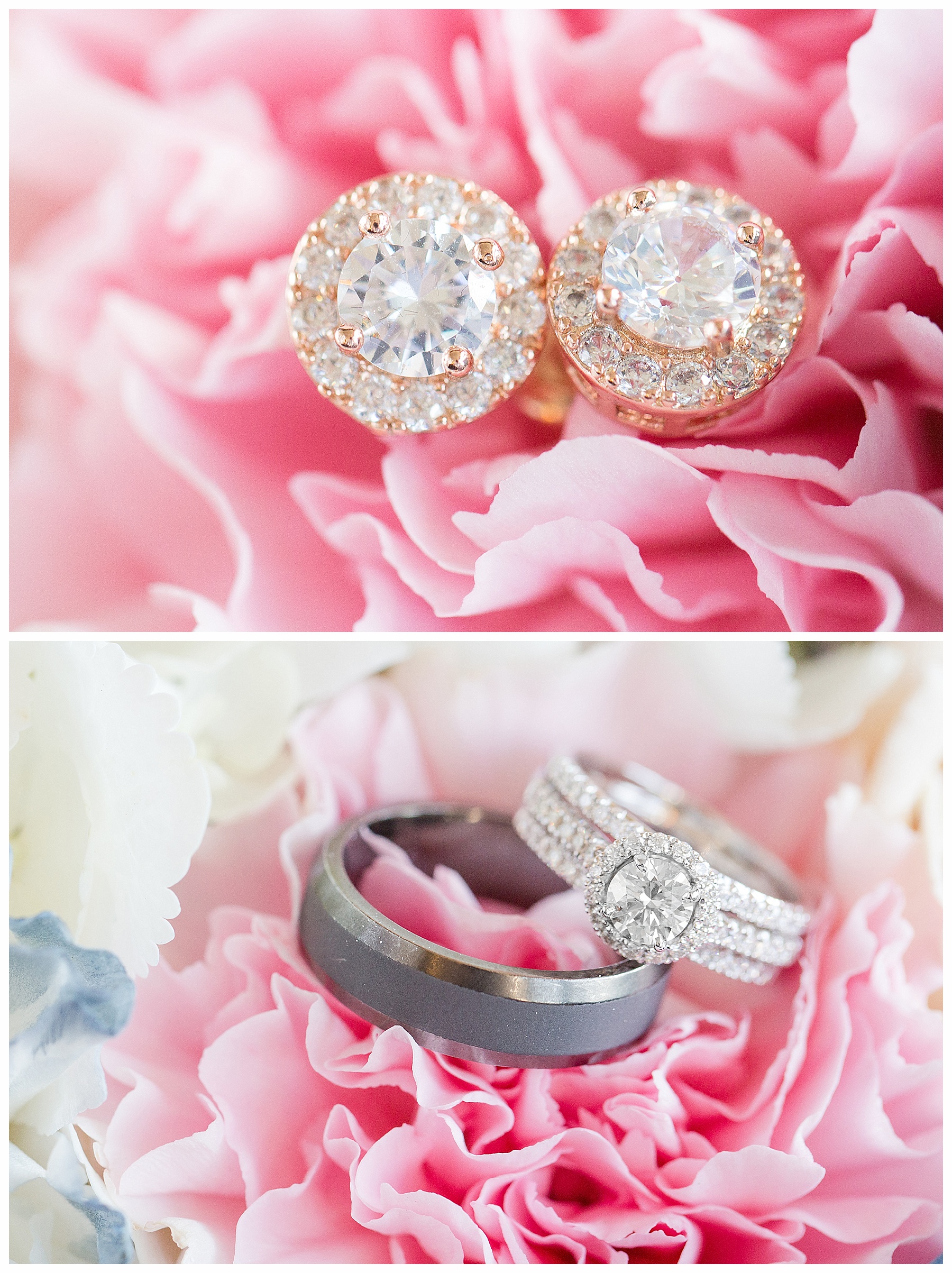 pink flowers and bridal earrings