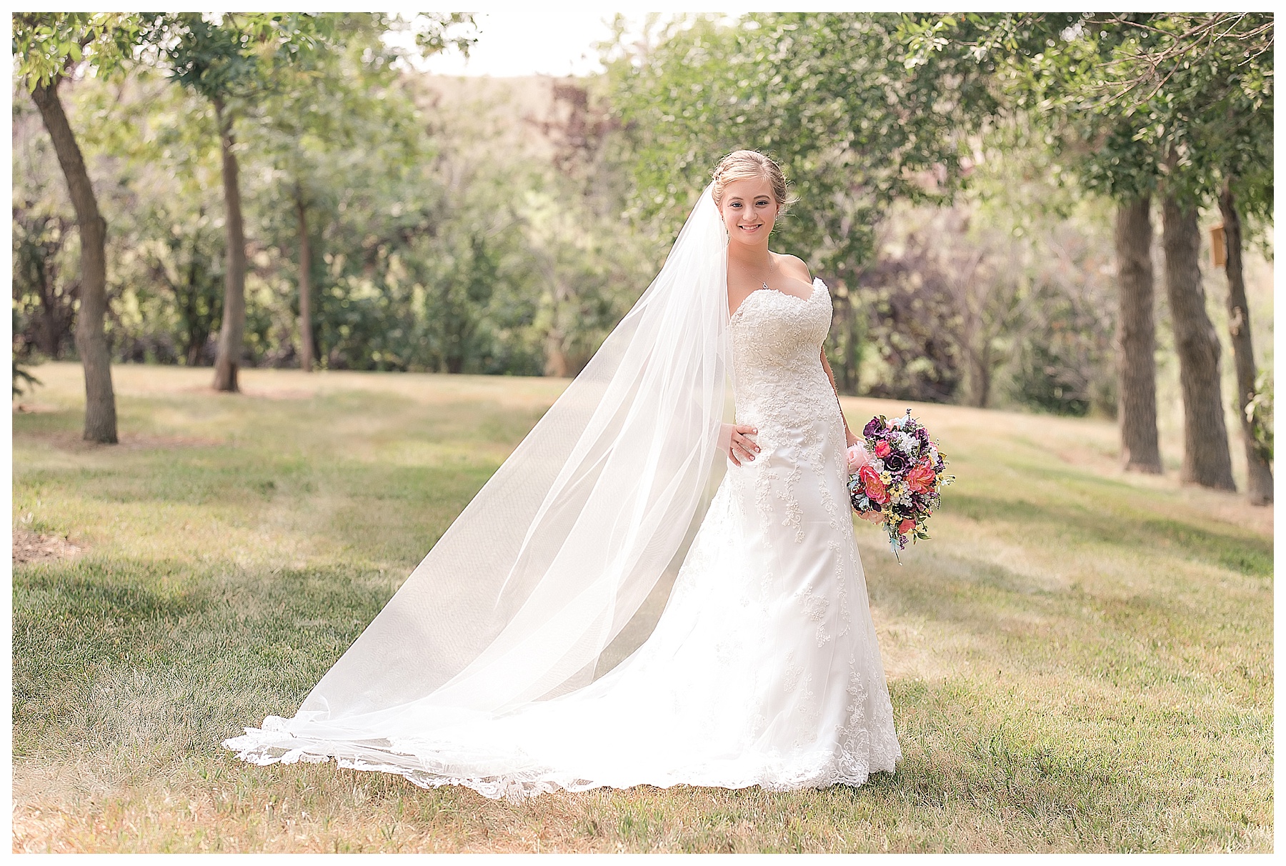 Bridal portrait with cathedral veil