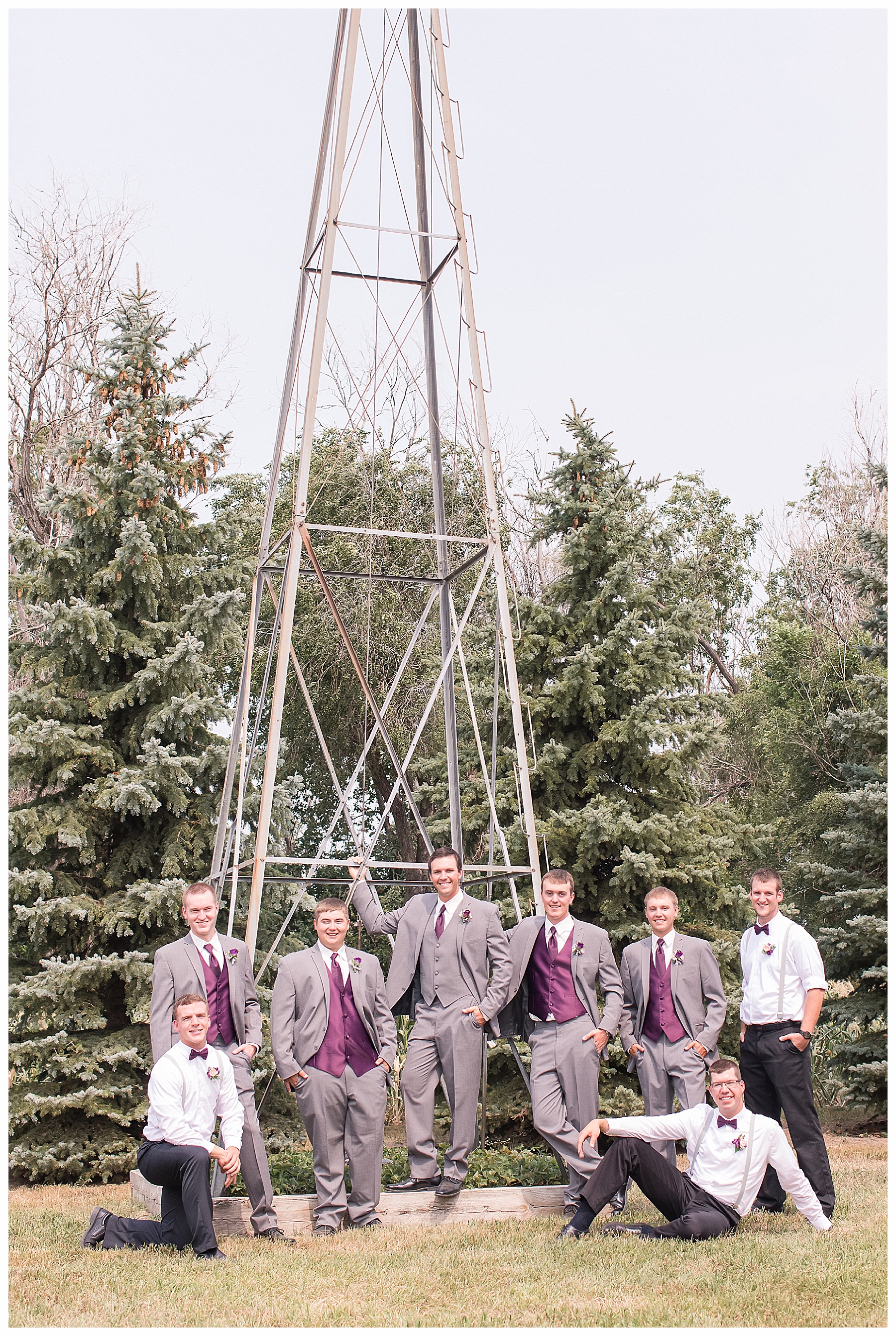 Grooms men by windmill