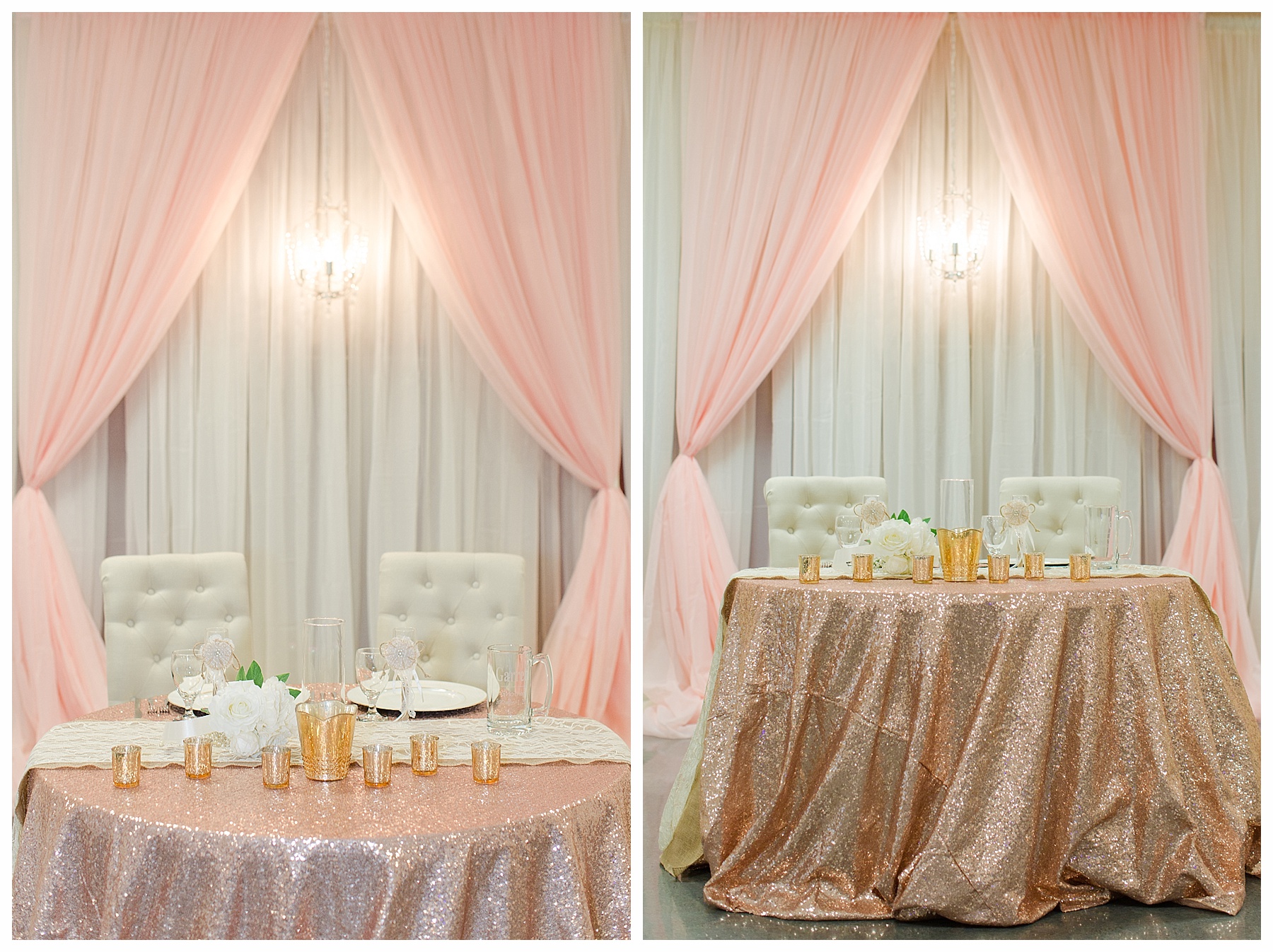 Rose gold wedding sweetheart table