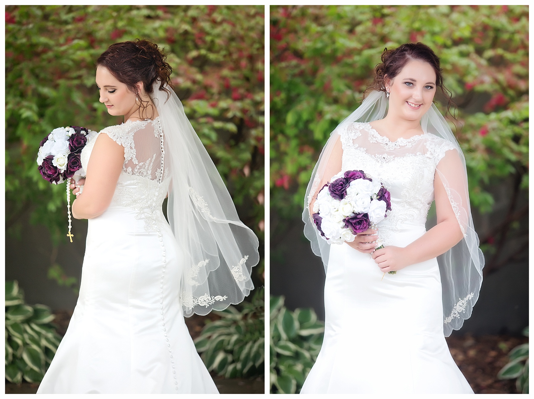 bride wears was it length veil attached at base of updo hair stye