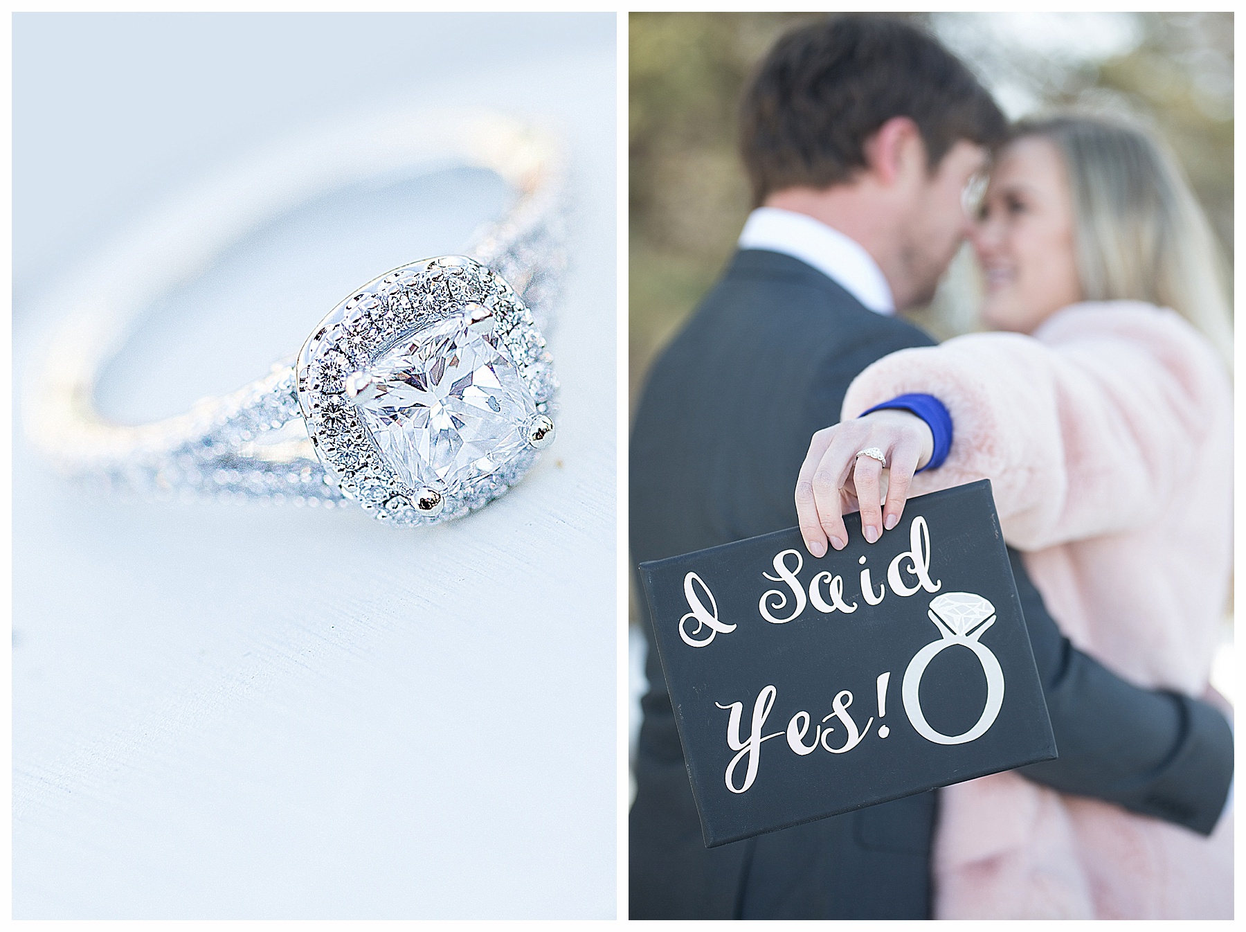 Engagement pictures with a sign