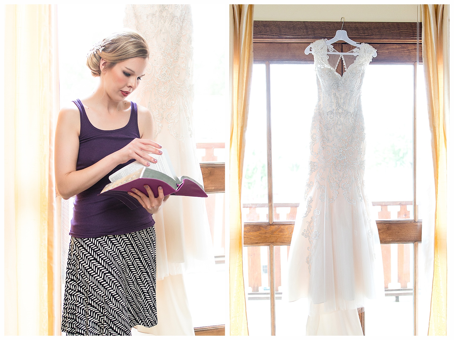 wedding gown in window