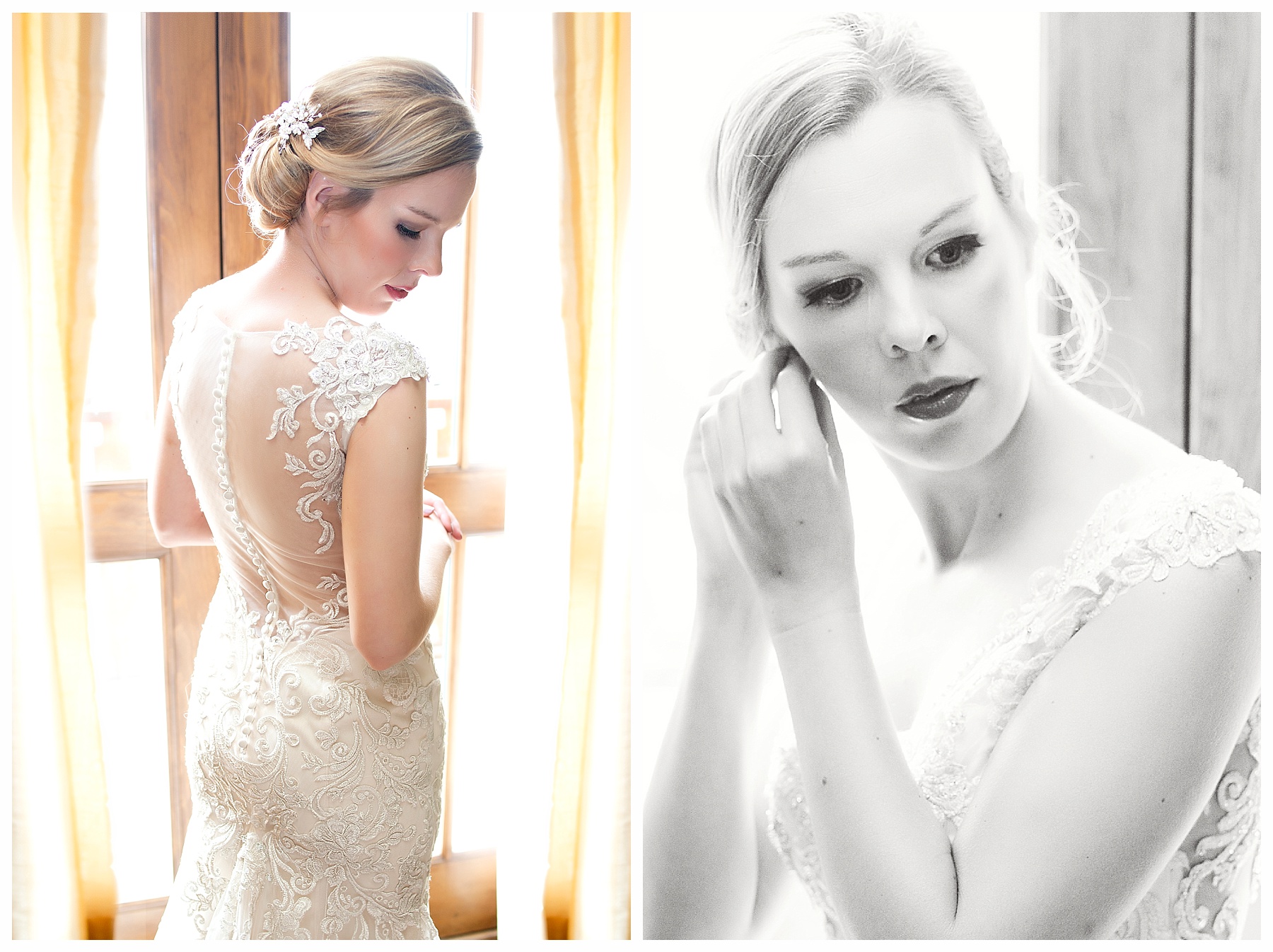 bride getting ready putting on earrings