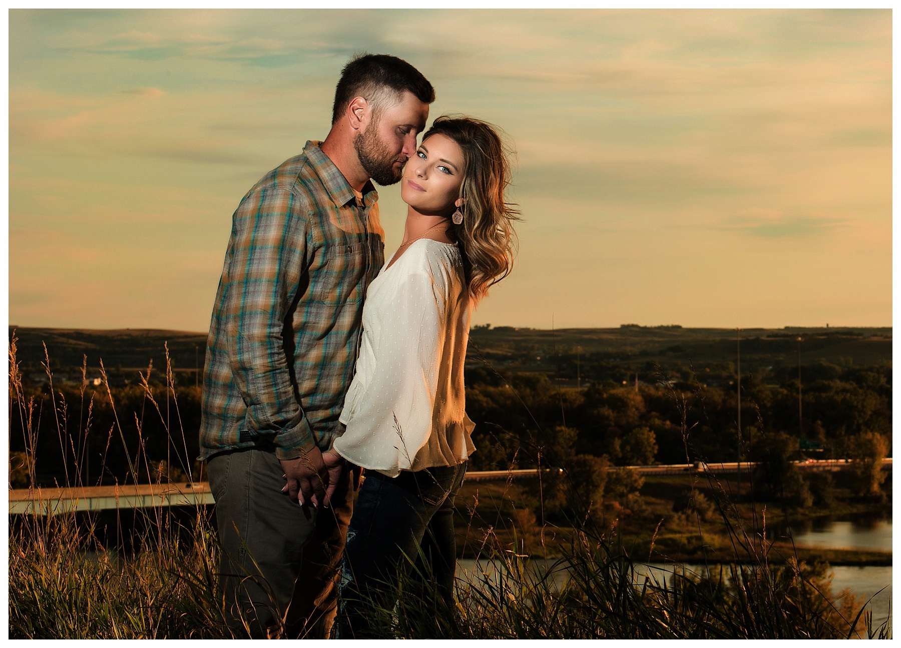 Sunset engagement pictures in Bismarck North Dakota