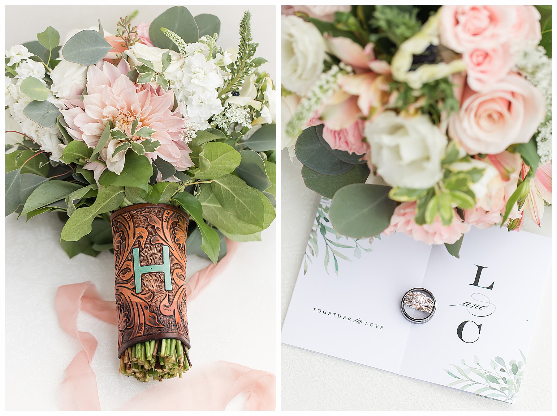 blush and sage wedding details photo