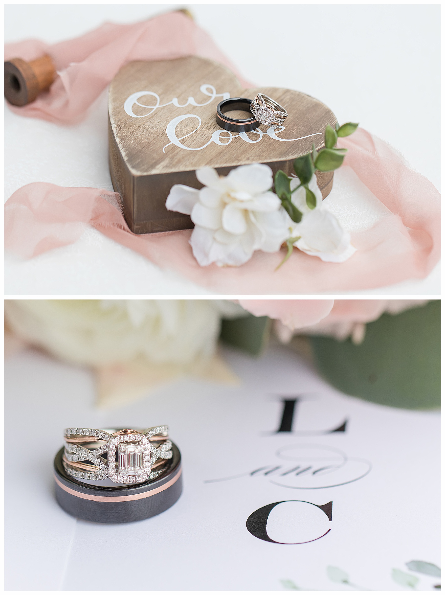 blush and sage wedding details photo