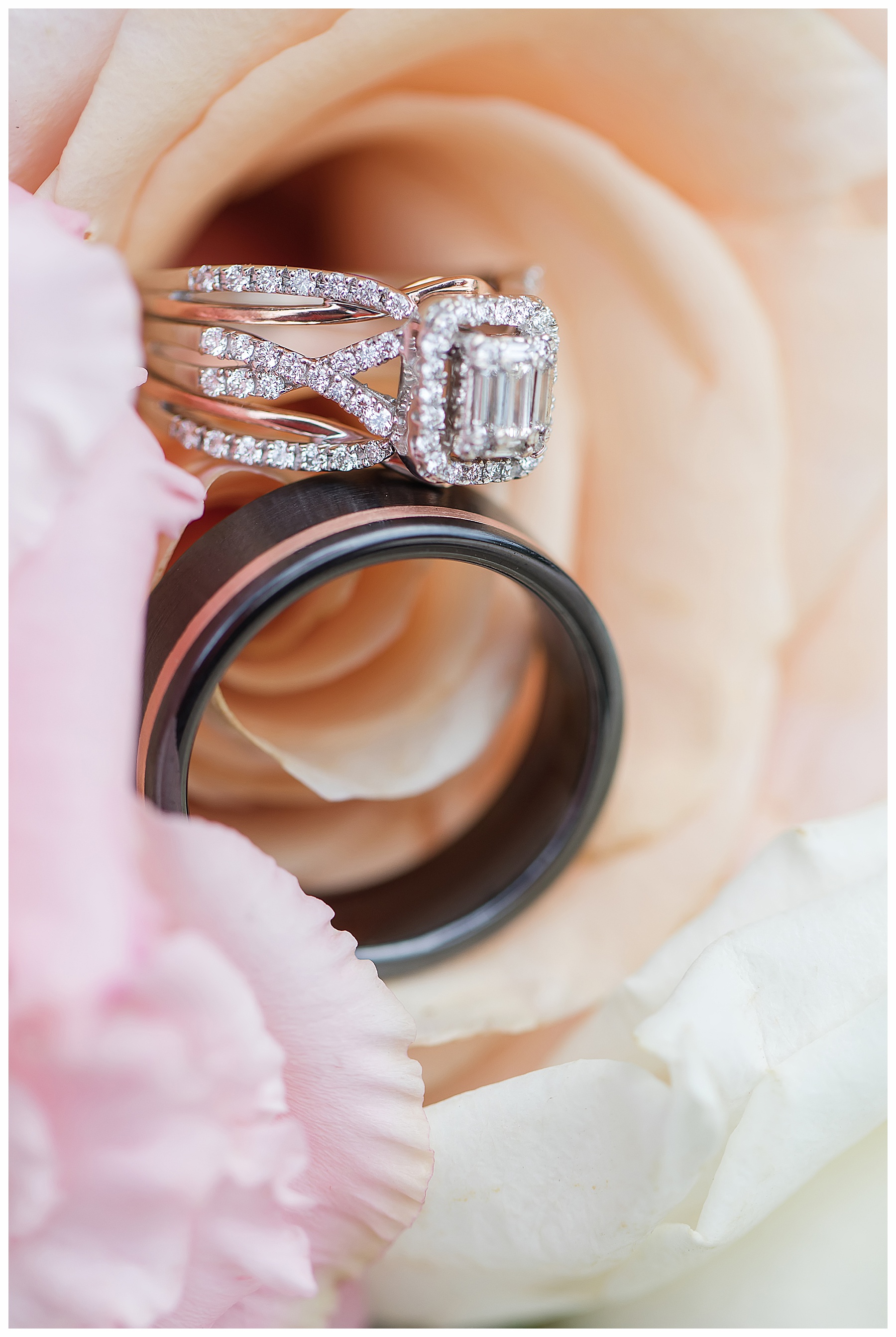 blush and peach wedding ring details