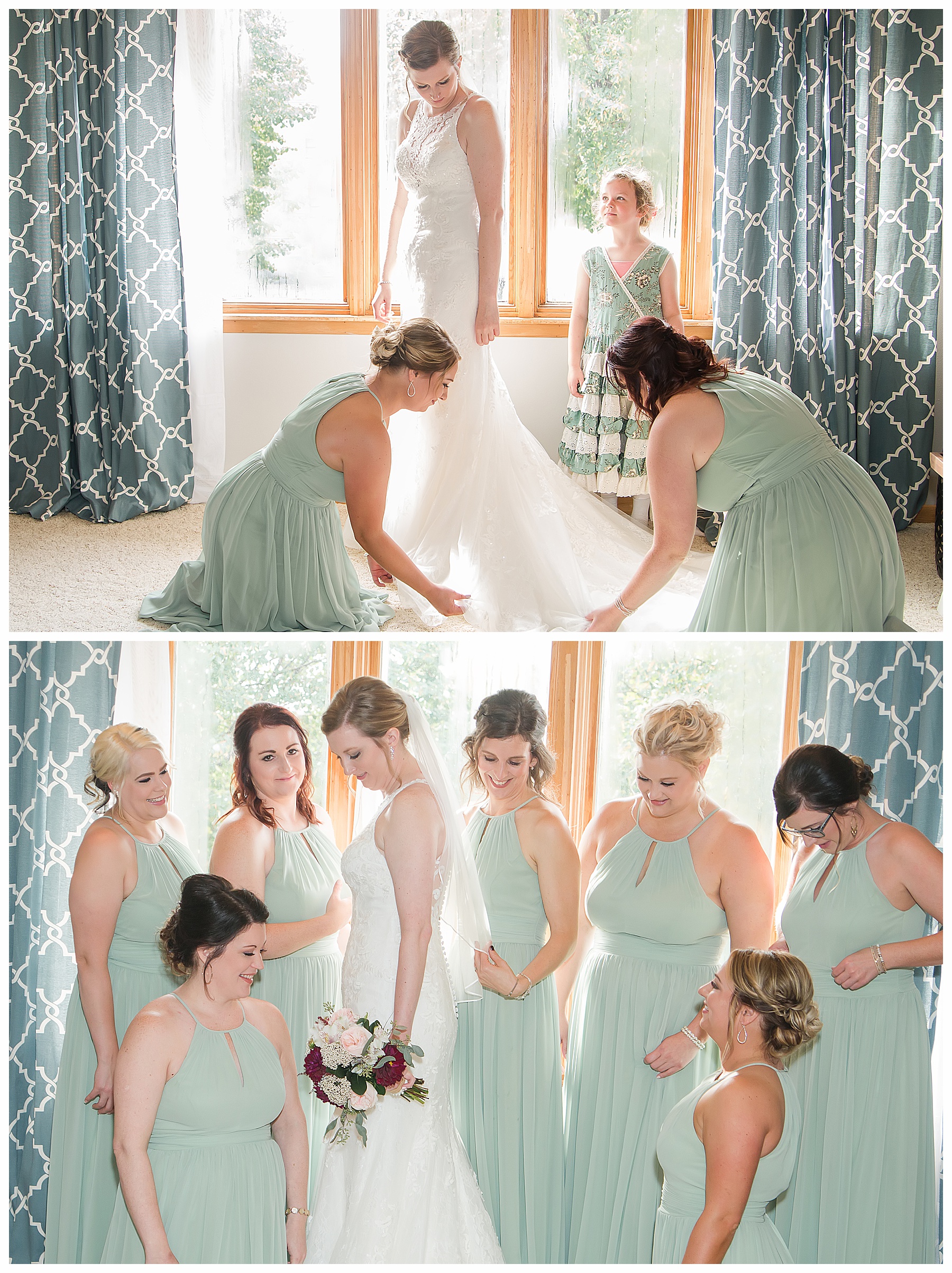 bride and girls getting ready
