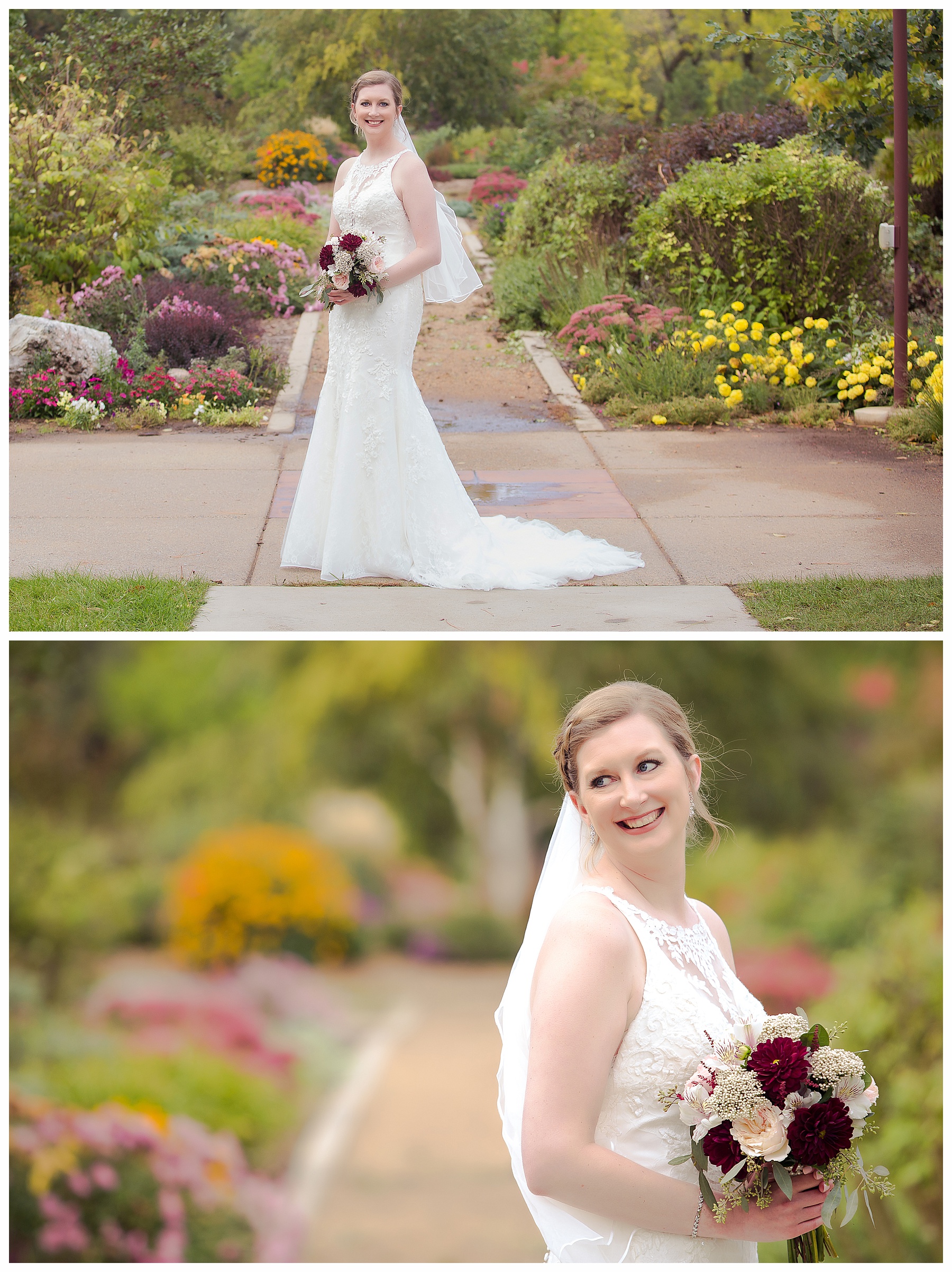 bridal portraits in fall garden