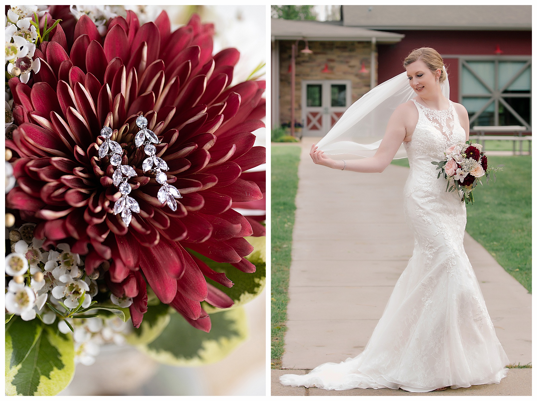 bridal portraits with Burgundy florals