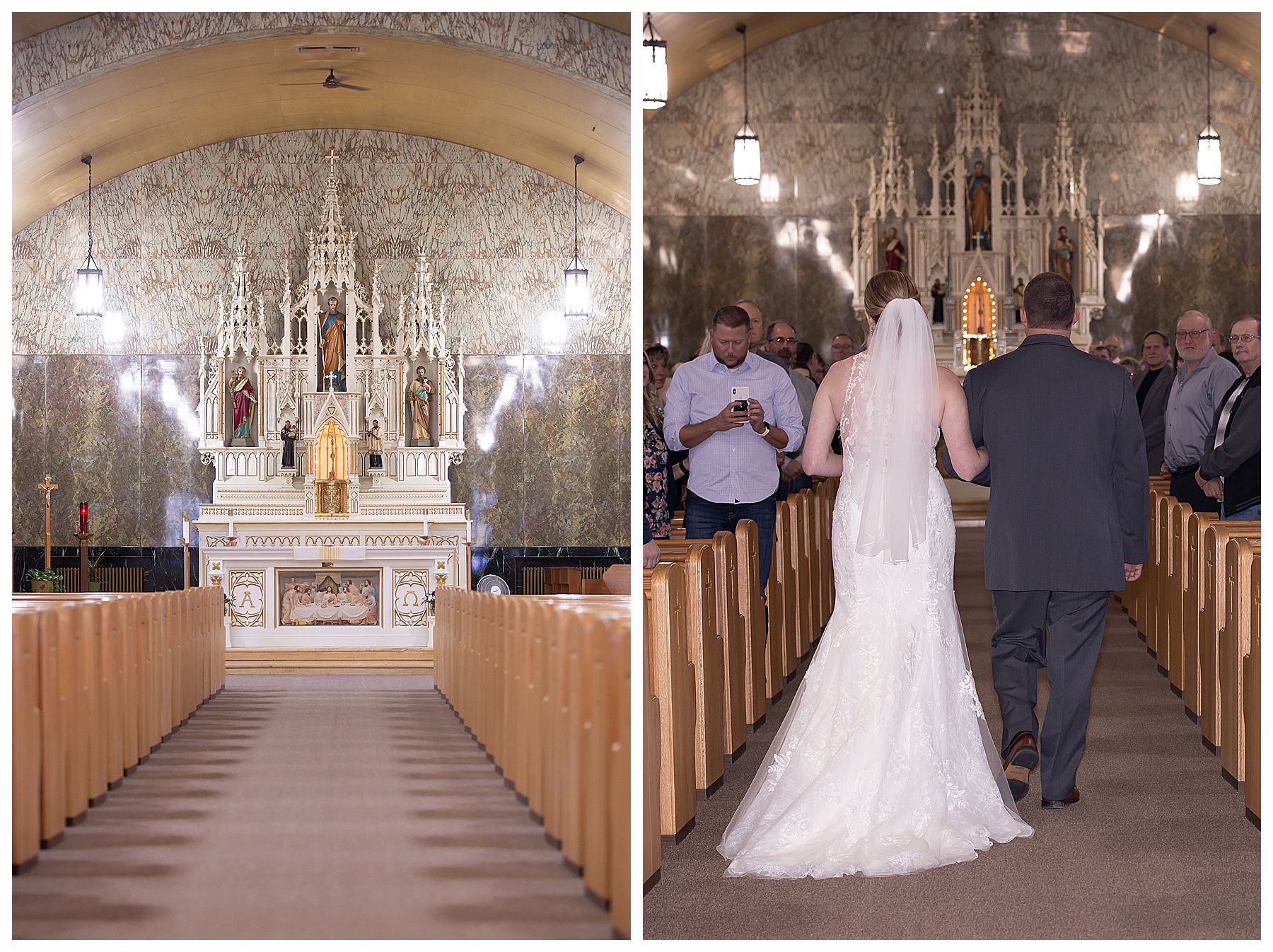 bride and twin brother walk down the isle