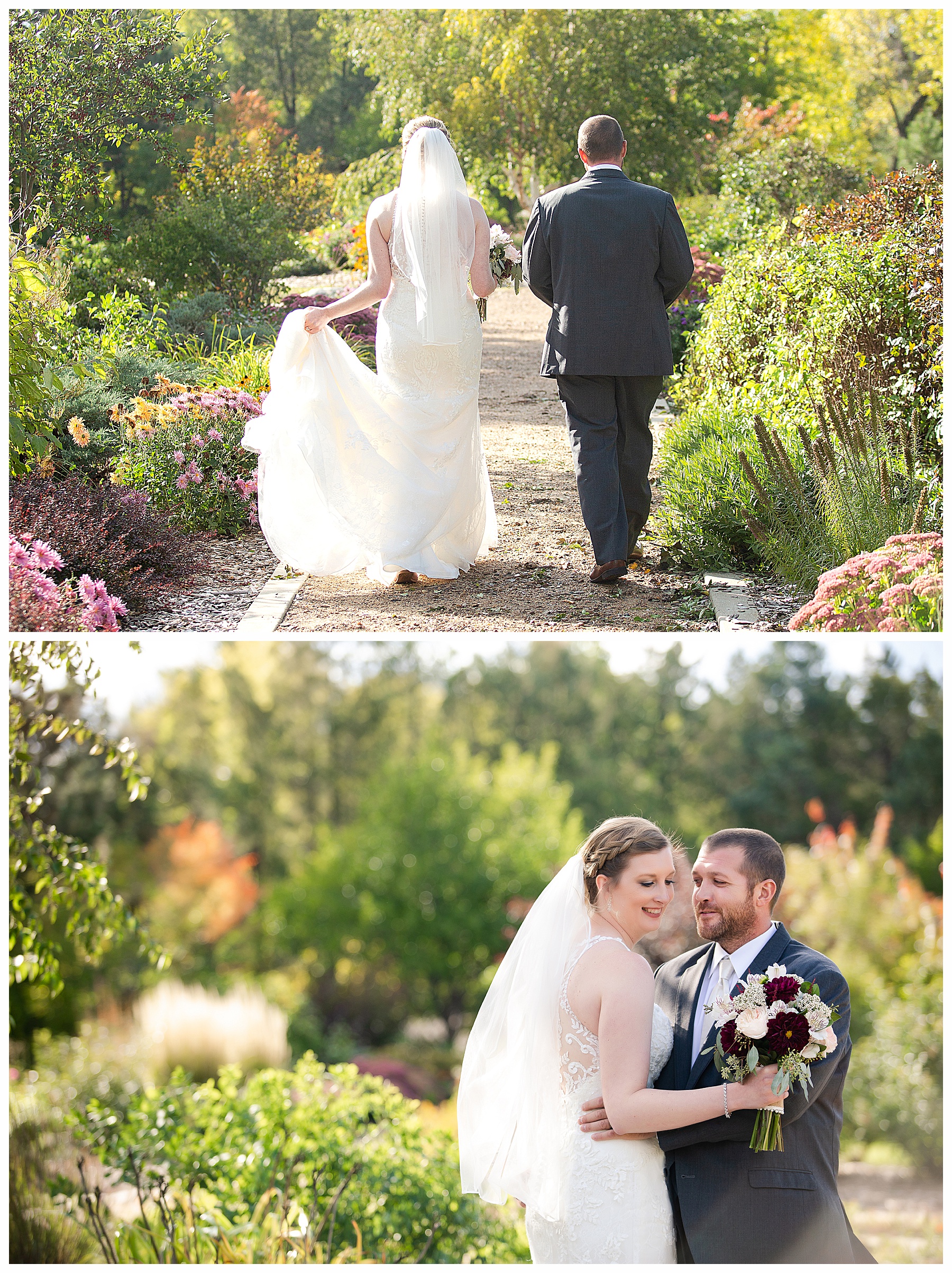 Wedding photos of bride and groom at Dickinson Extension Center