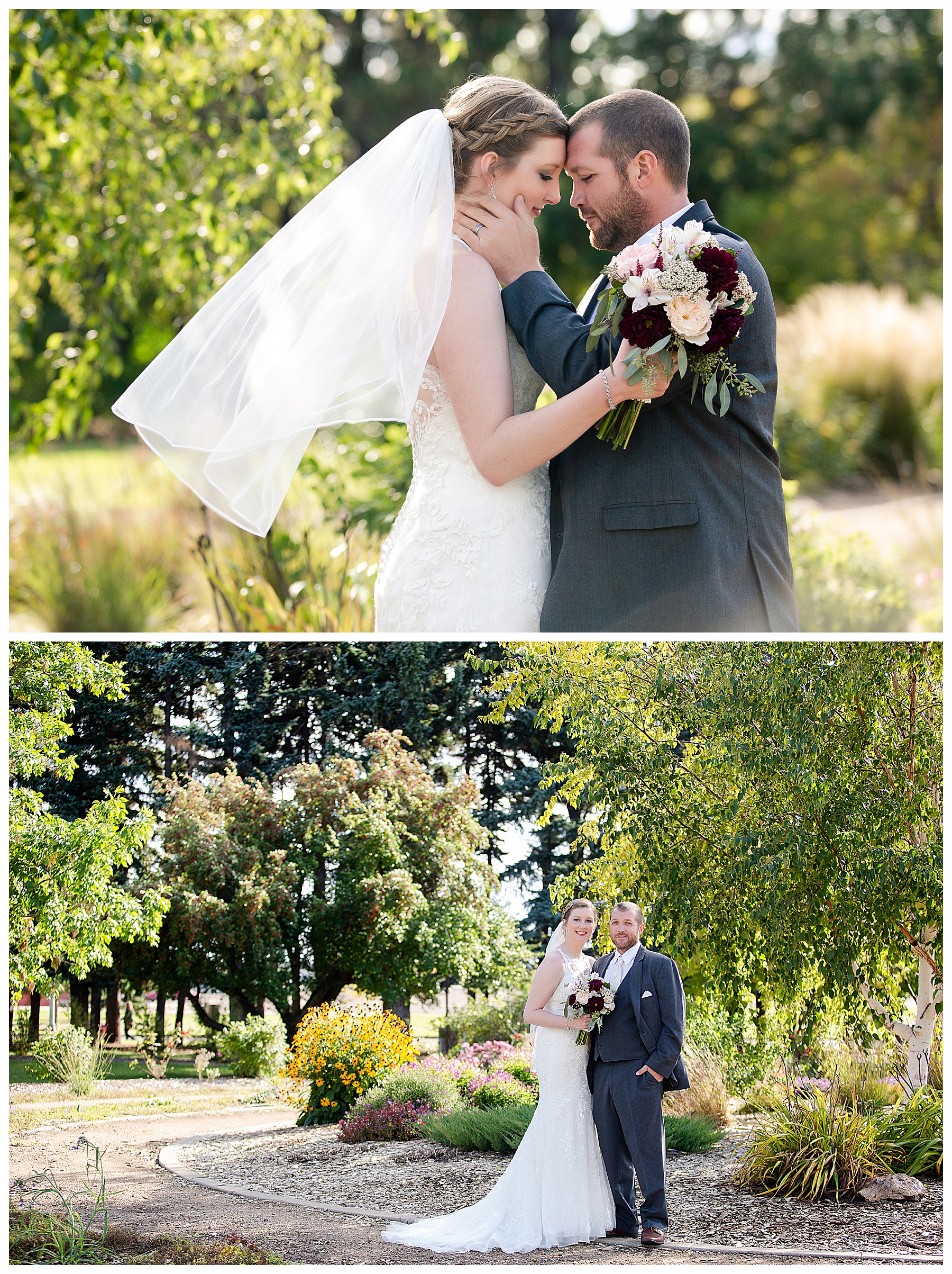 Wedding photos of bride and groom at Dickinson Extension Center