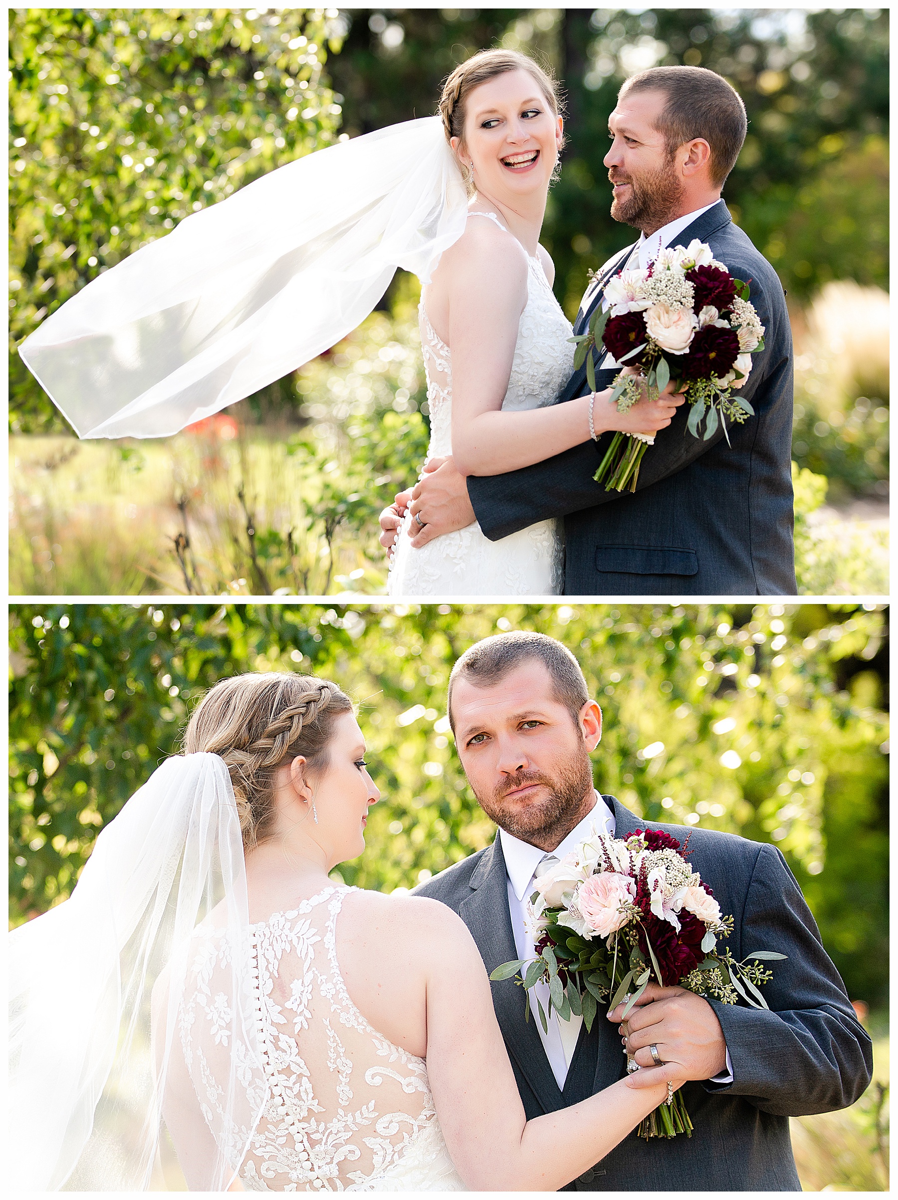 Wedding photos of bride and groom at Dickinson Extension Center