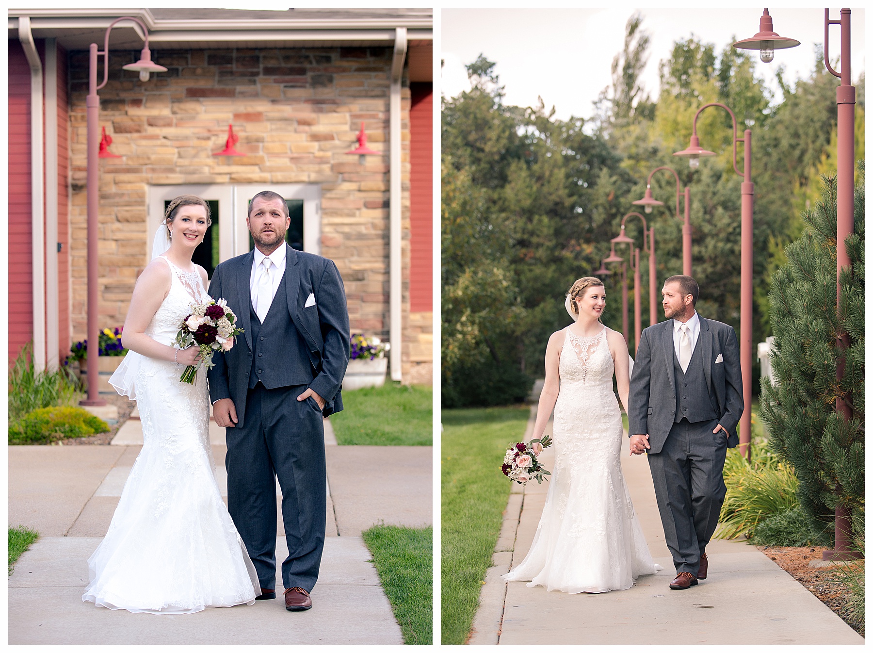 Wedding photos of bride and groom at Dickinson Extension Center