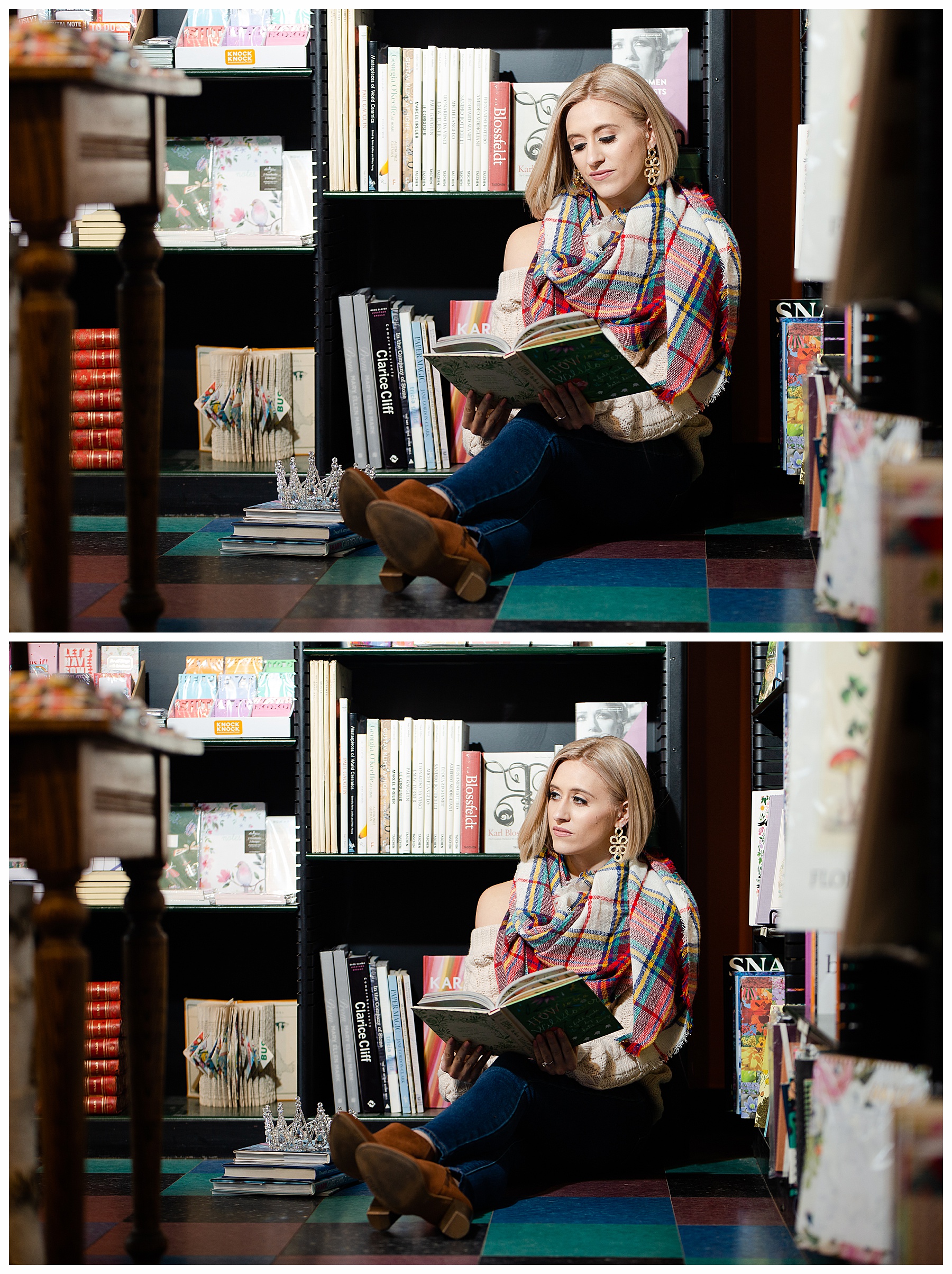 Senior pictures in a book store Fargo ND