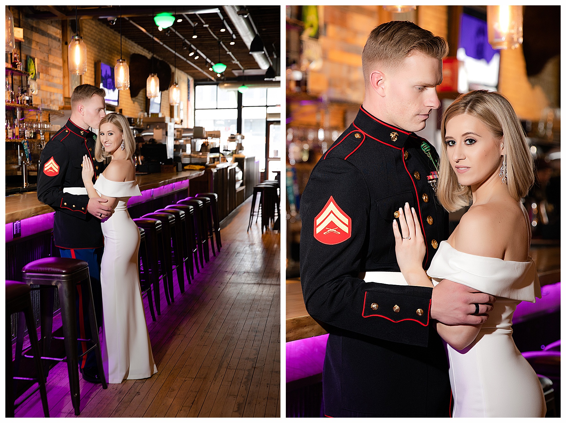 Engagement pictures in a bar