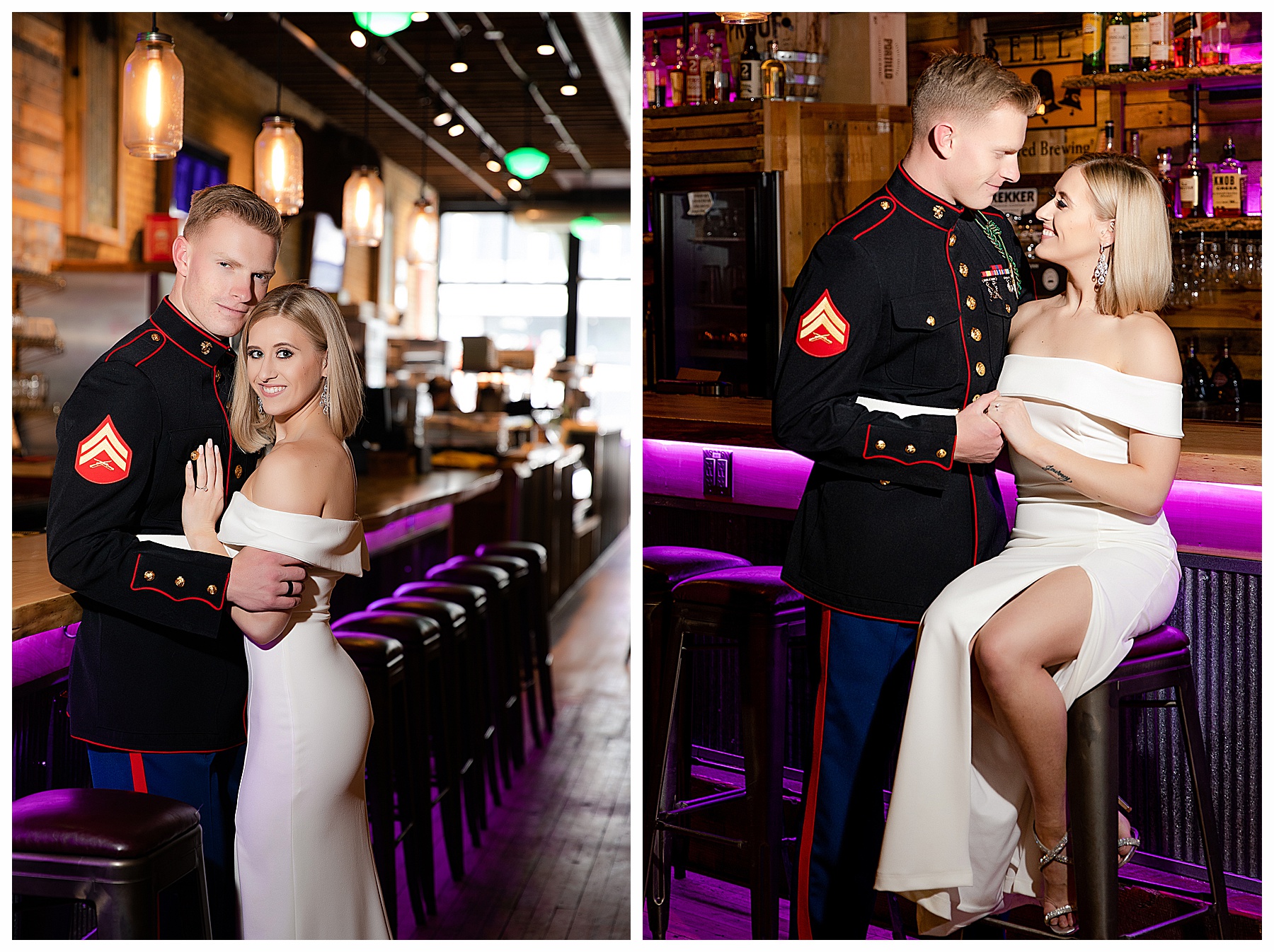 Engagement pictures taken in a bar