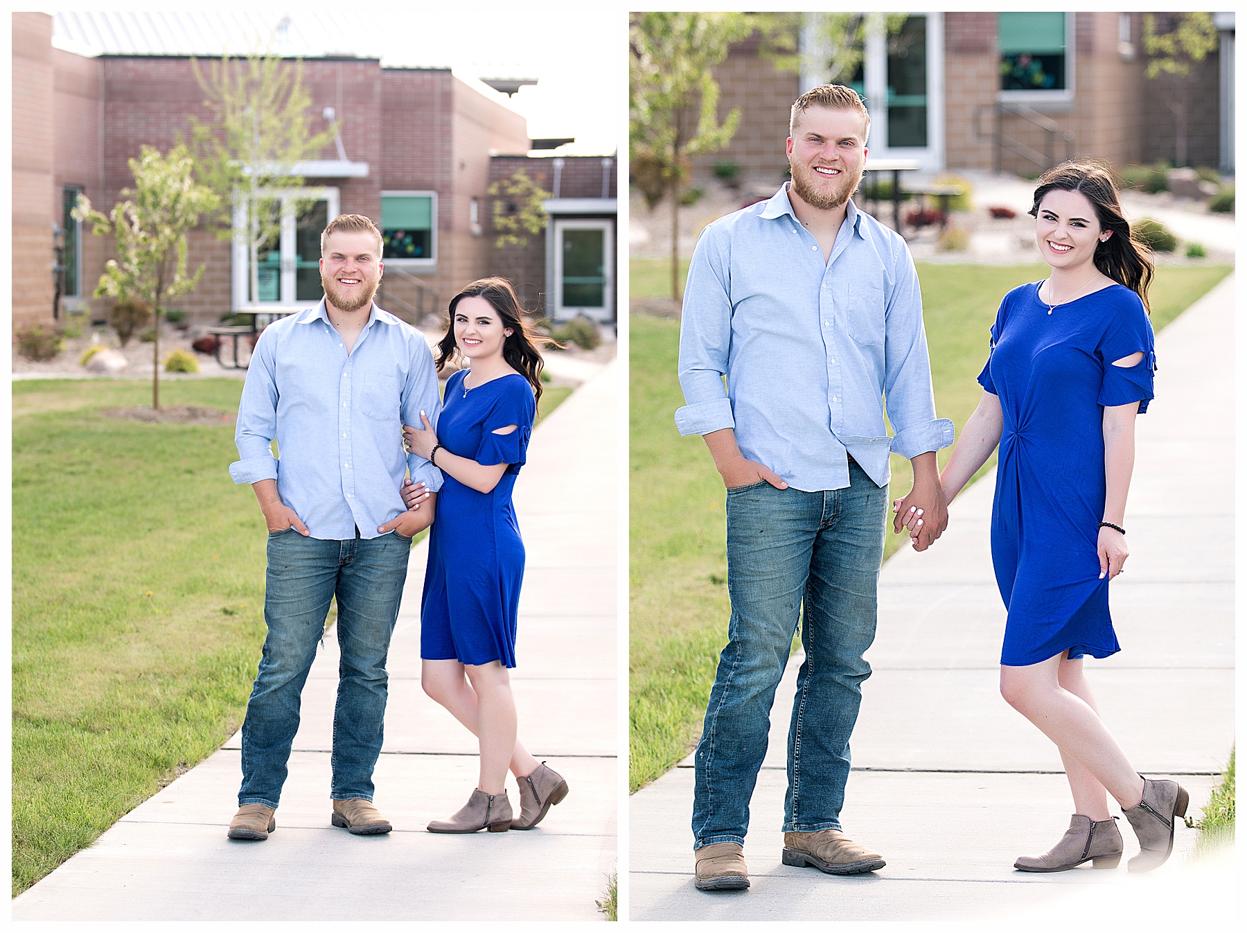 Spring Engagement pictures in front of sunny building