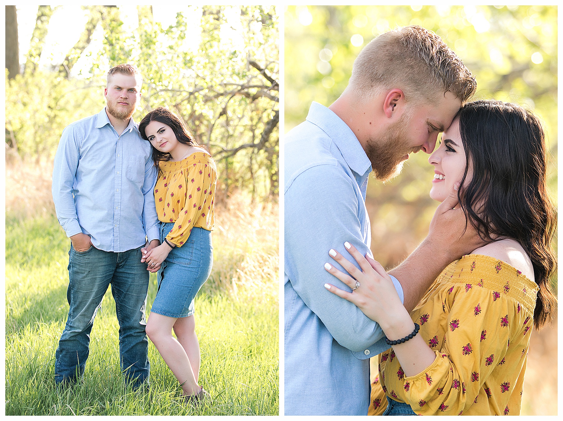 Engagement pictures in yellow field