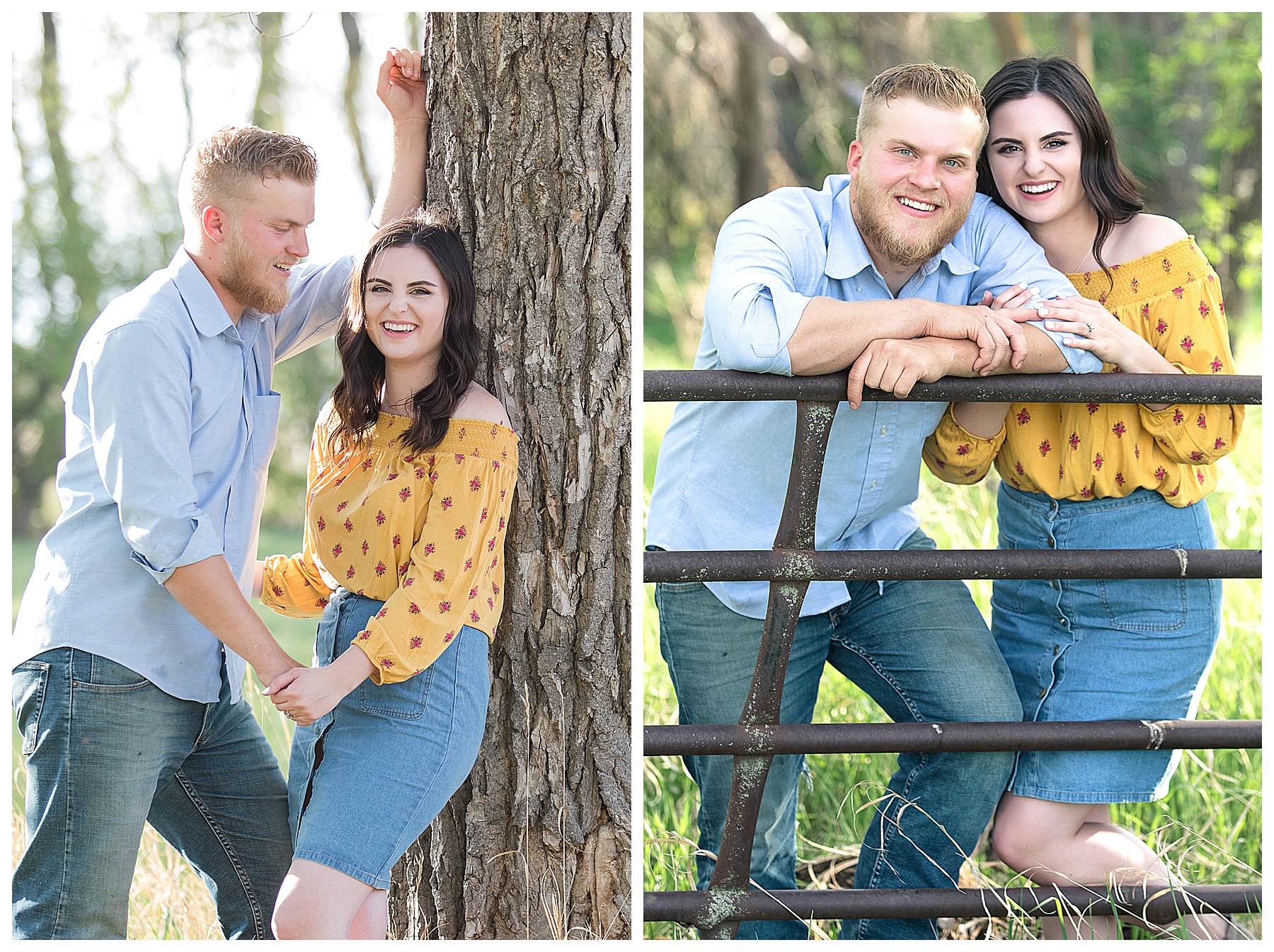 Engagement pictures by old rusty gate