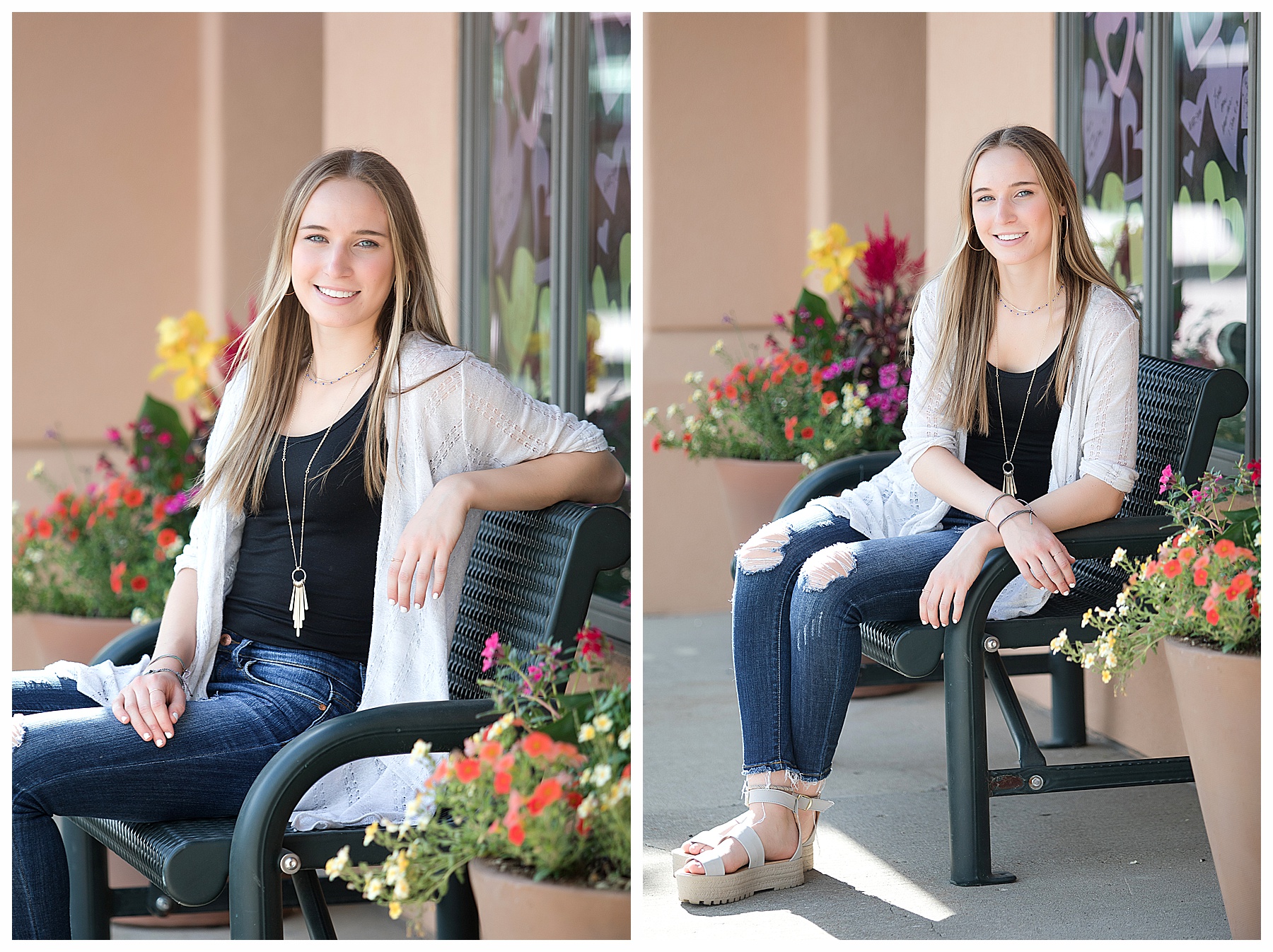 senior pictures by flower pots