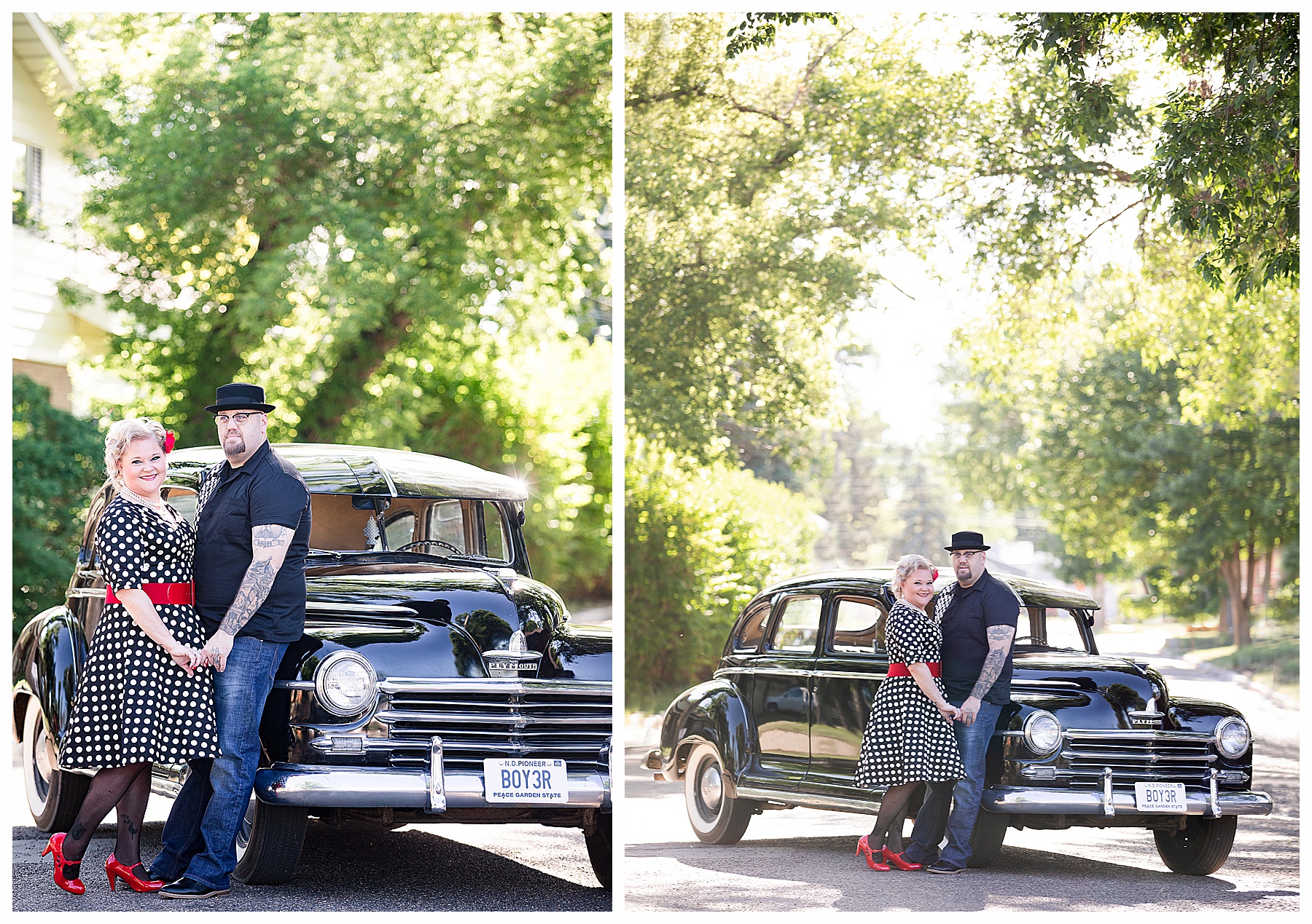 Engagement pictures with classic car
